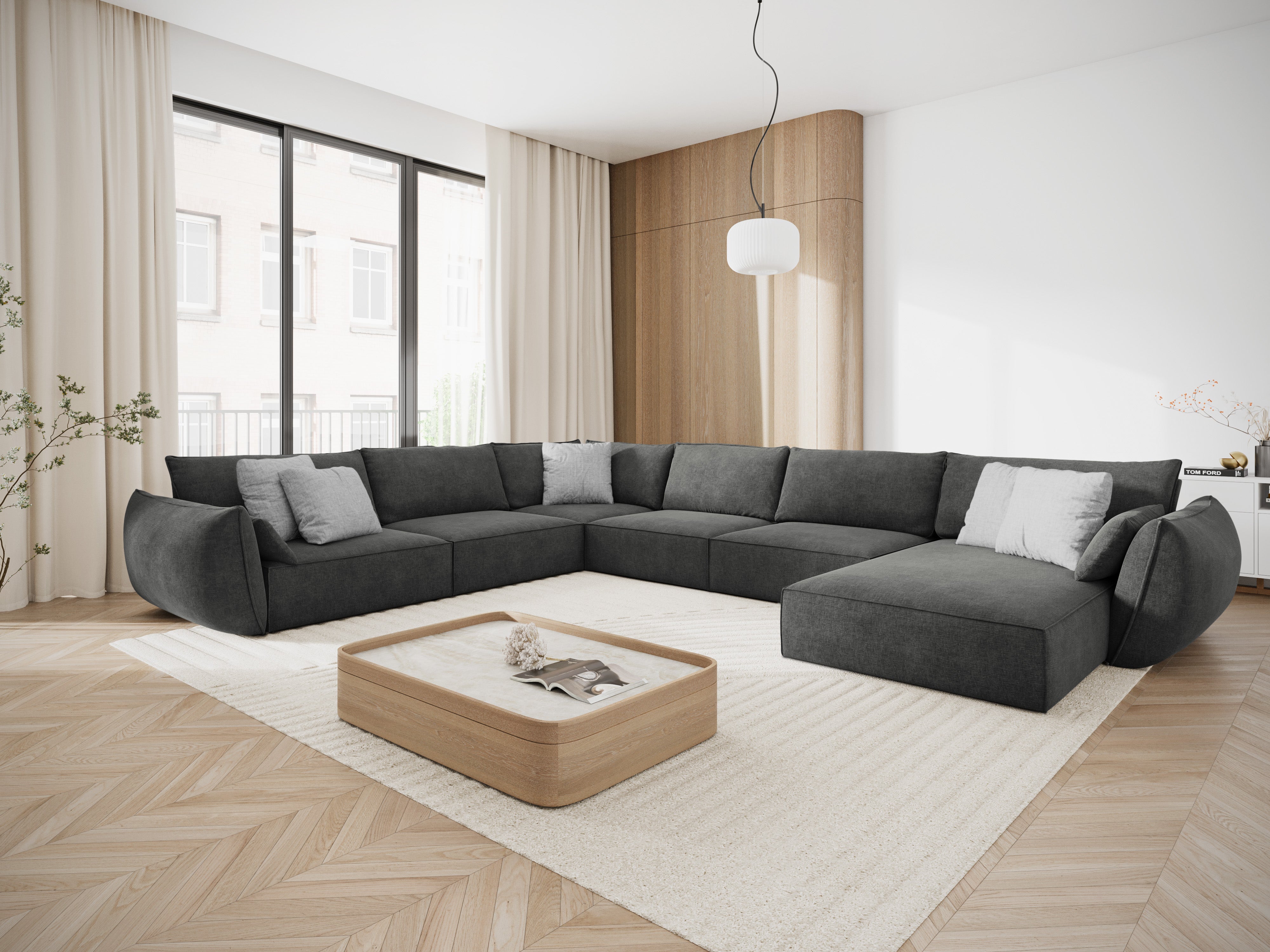 The panoramic corner in the SZENIL fabric left -sided Vanda Dark gray