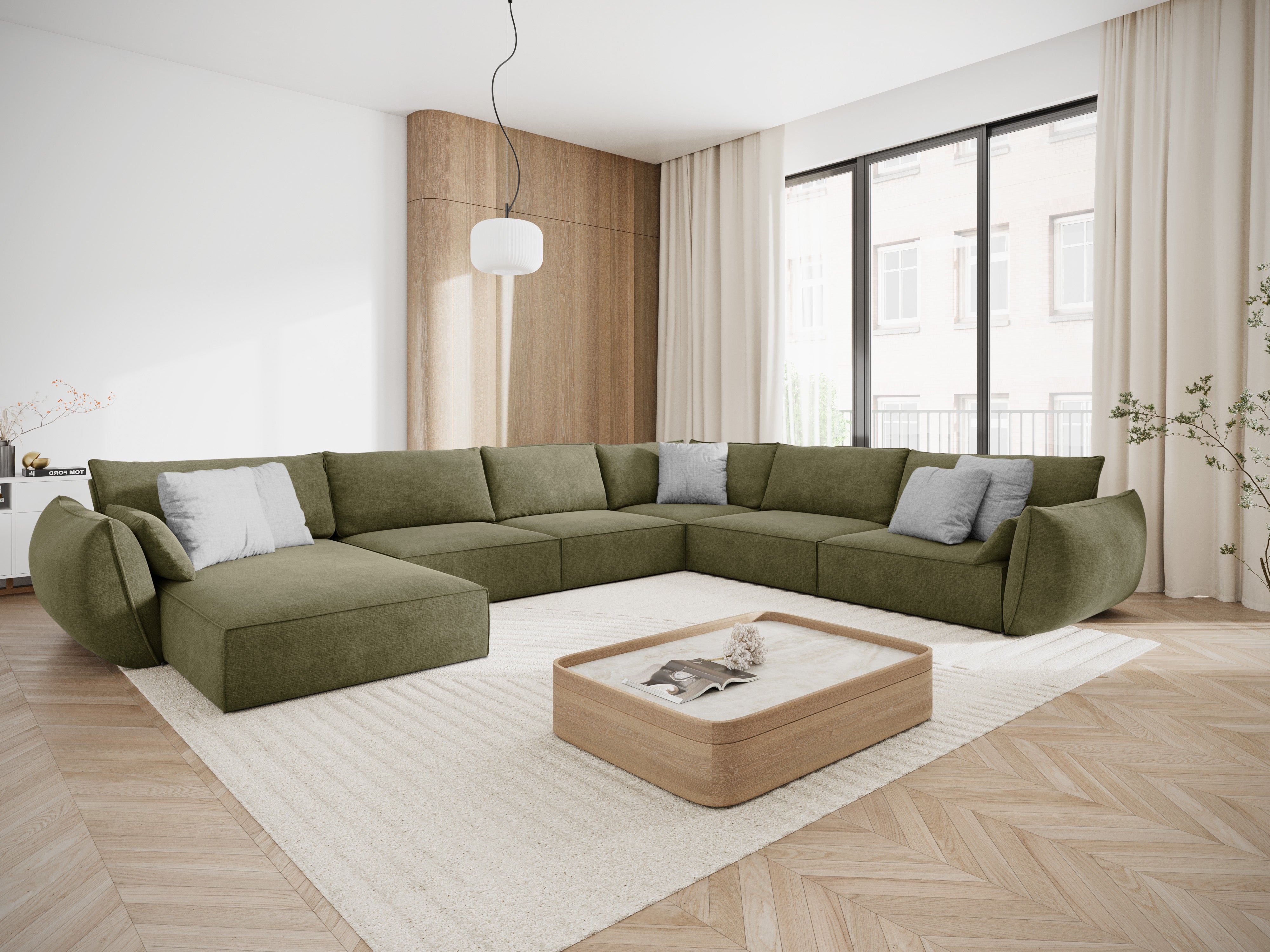 Panoramic corner in the szenil fabric right -sided Vanda Zielony