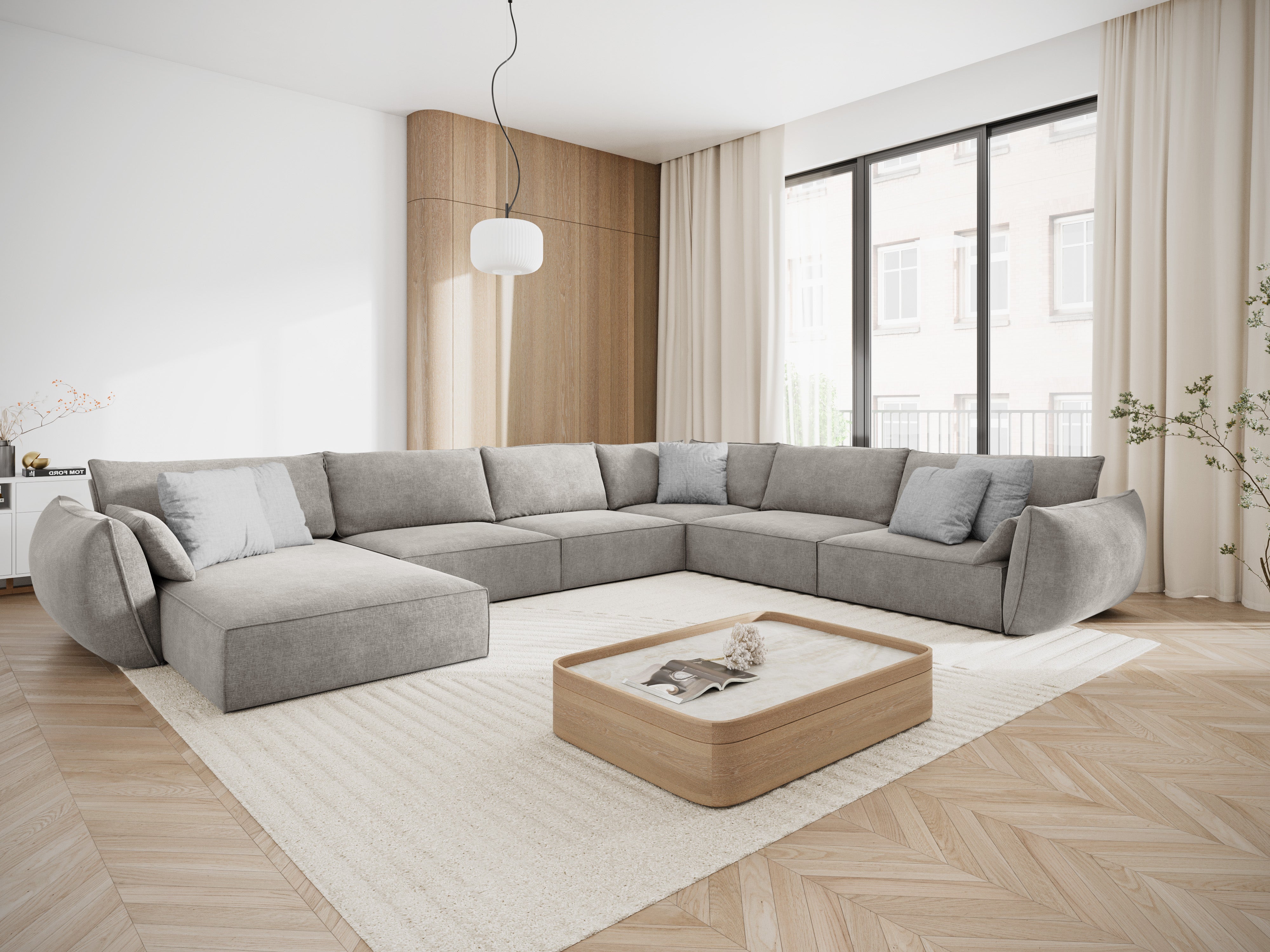 Panoramic corner in the szenil fabric right -sided Vanda Jasnoszary