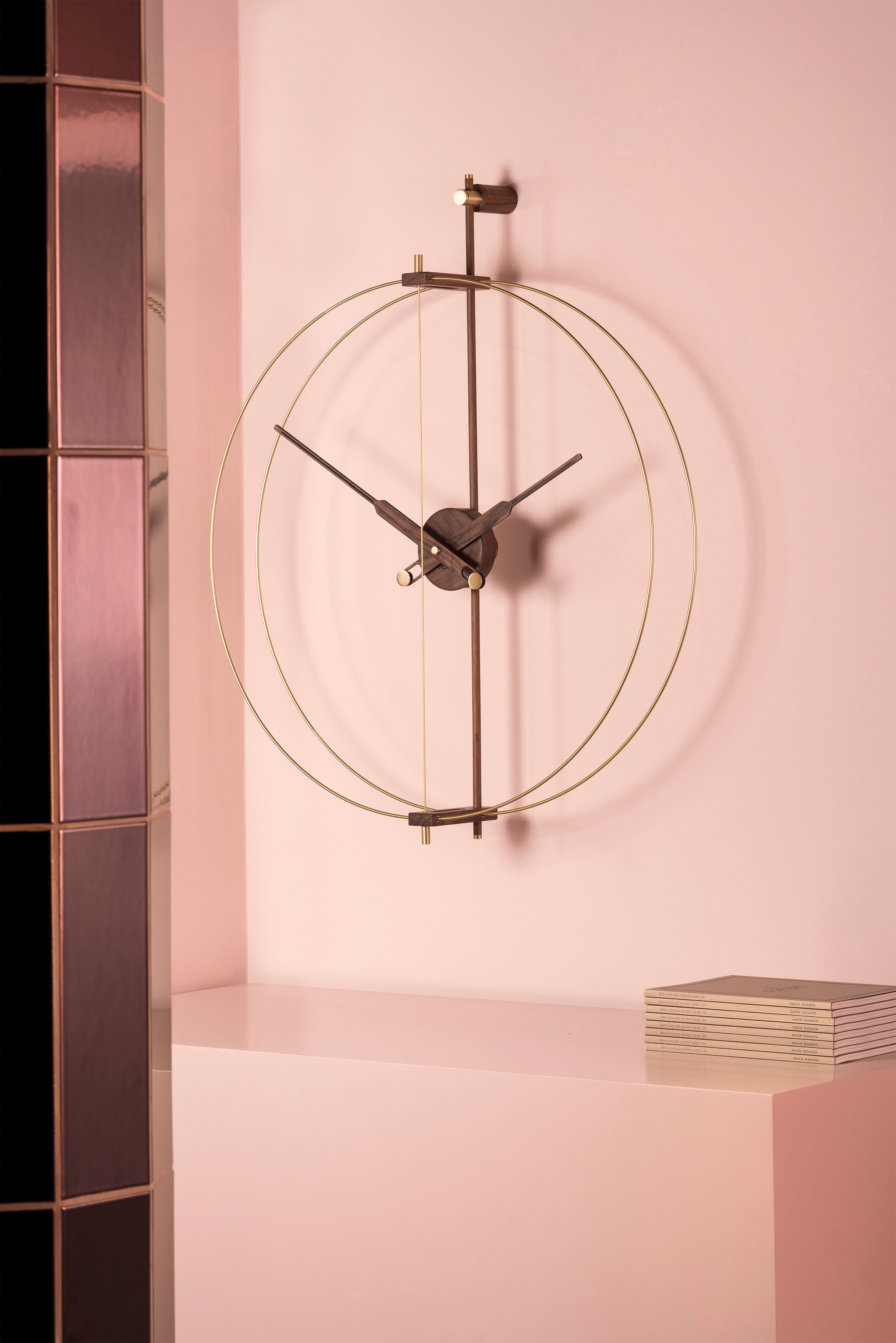 MINI BARCELONA PREMIUM wall clock walnut wood with brass finish