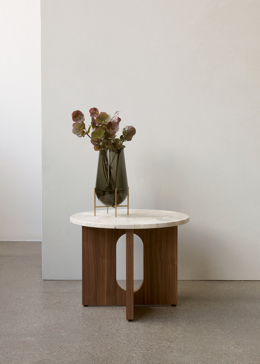 ANDROGYNE side table white marble with walnut base