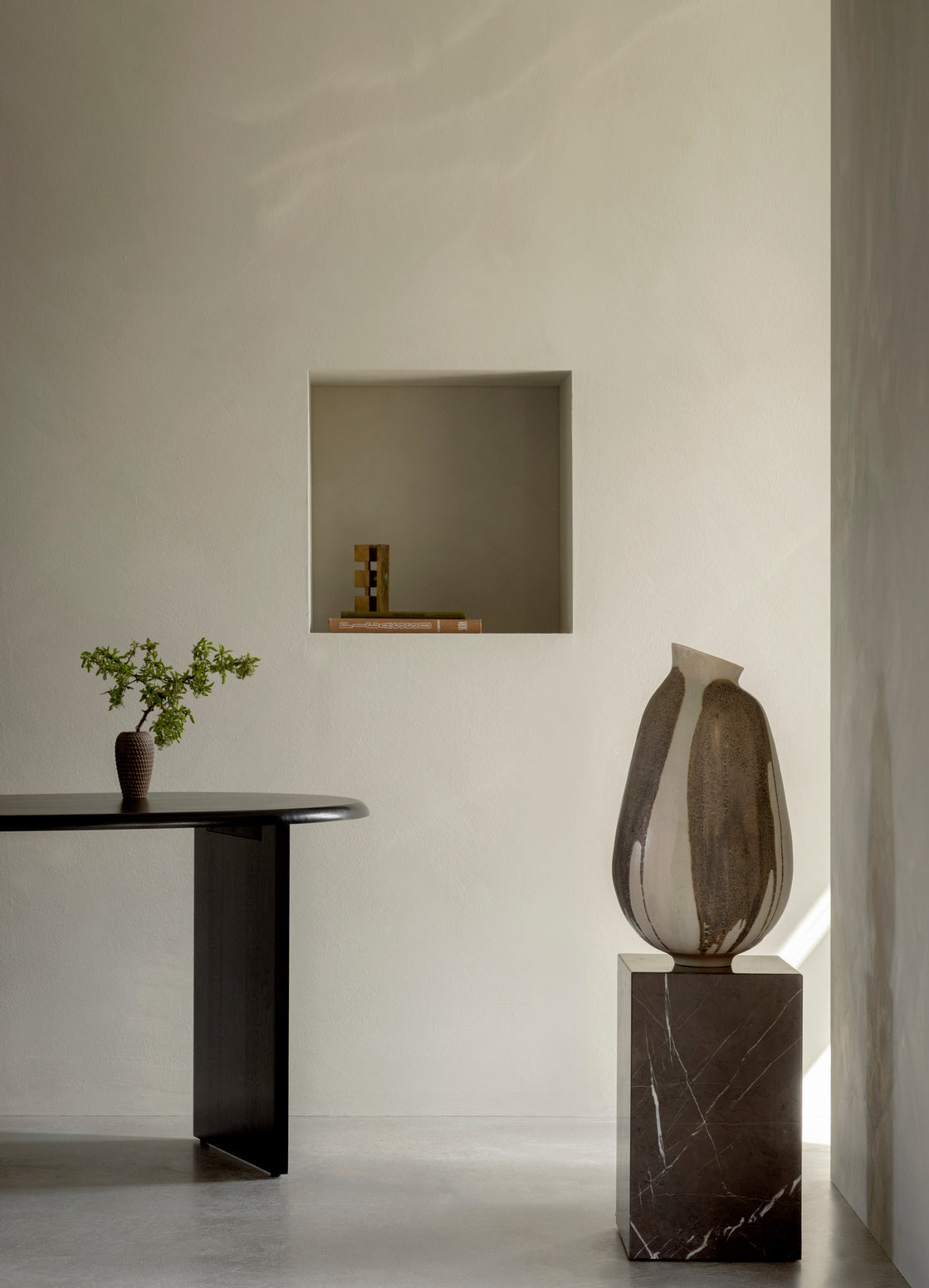PLINTH Side Table Brown Marble