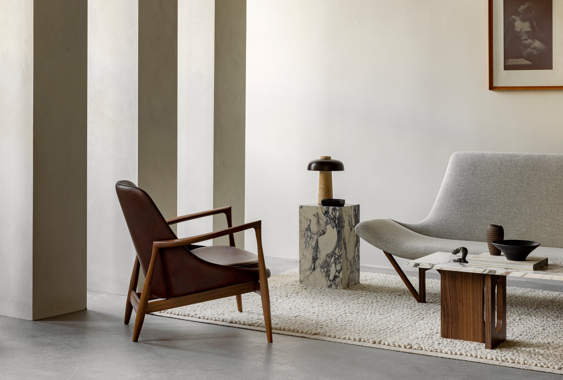 PLINTH Side Table Brown Marble
