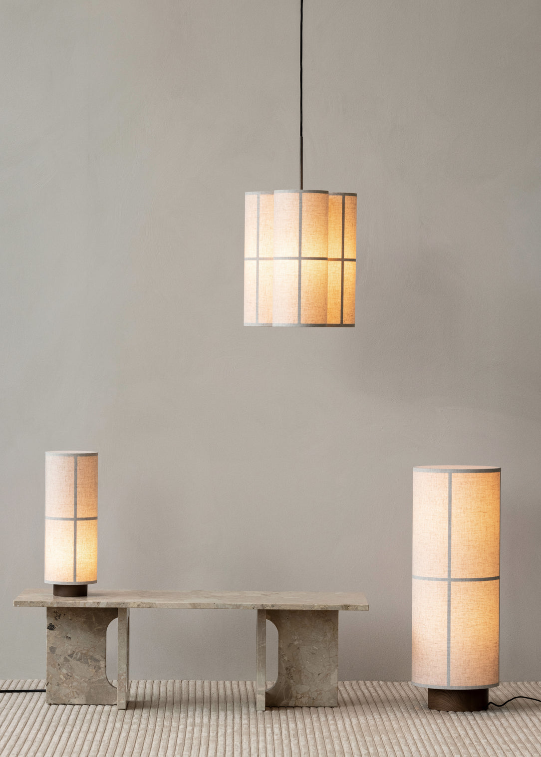 Lampa stołowa HASHIRA len z jesionową podstawą