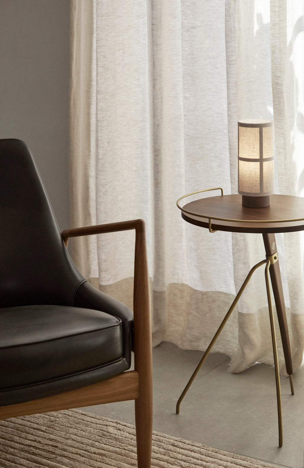UMANOFF side table walnut wood with brass finish