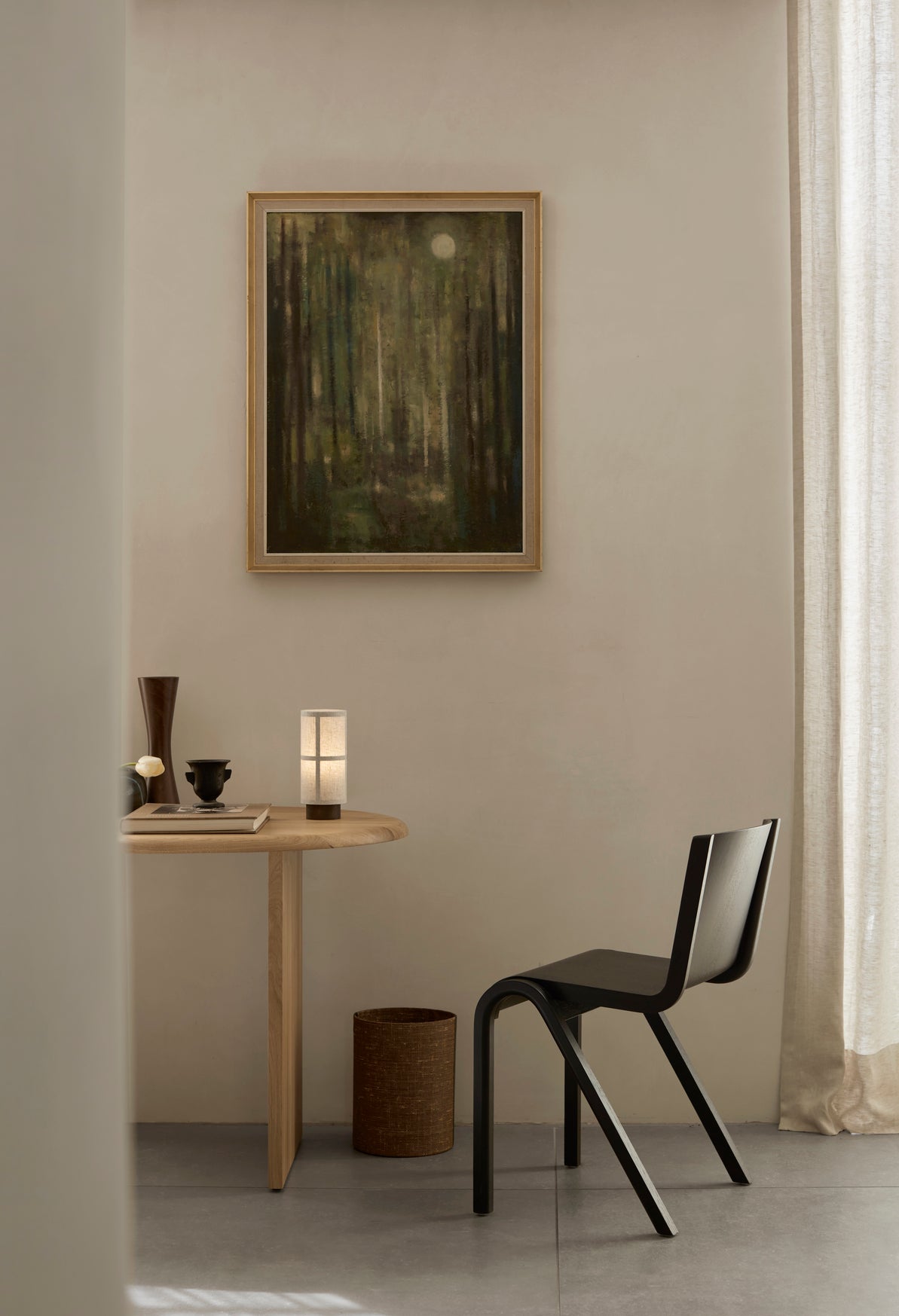 Lampa przenośna HASHIRA len z jesionową podstawą