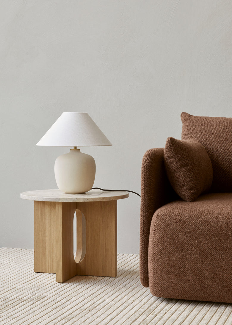 ANDROGYNE side table white marble with oak base