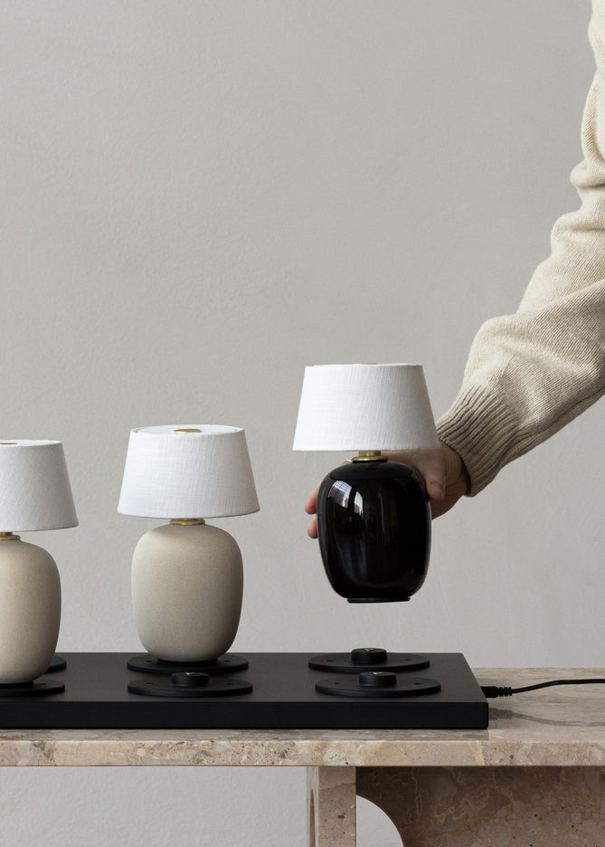 Portable lamp TORSO sand ceramic with white shade