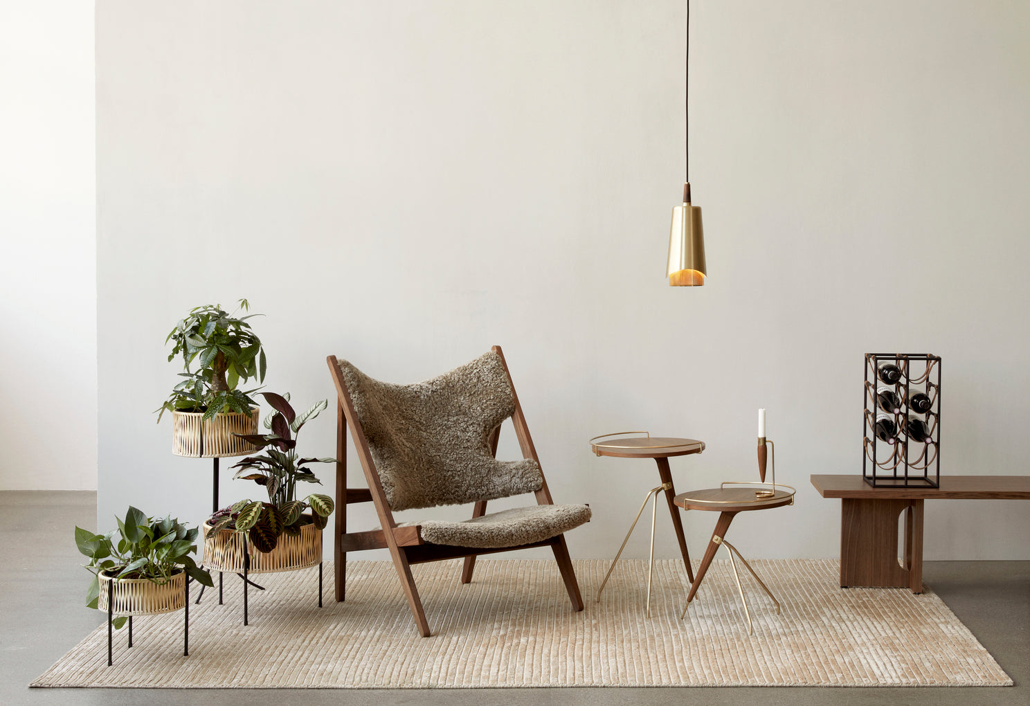 UMANOFF side table walnut wood with brass finish