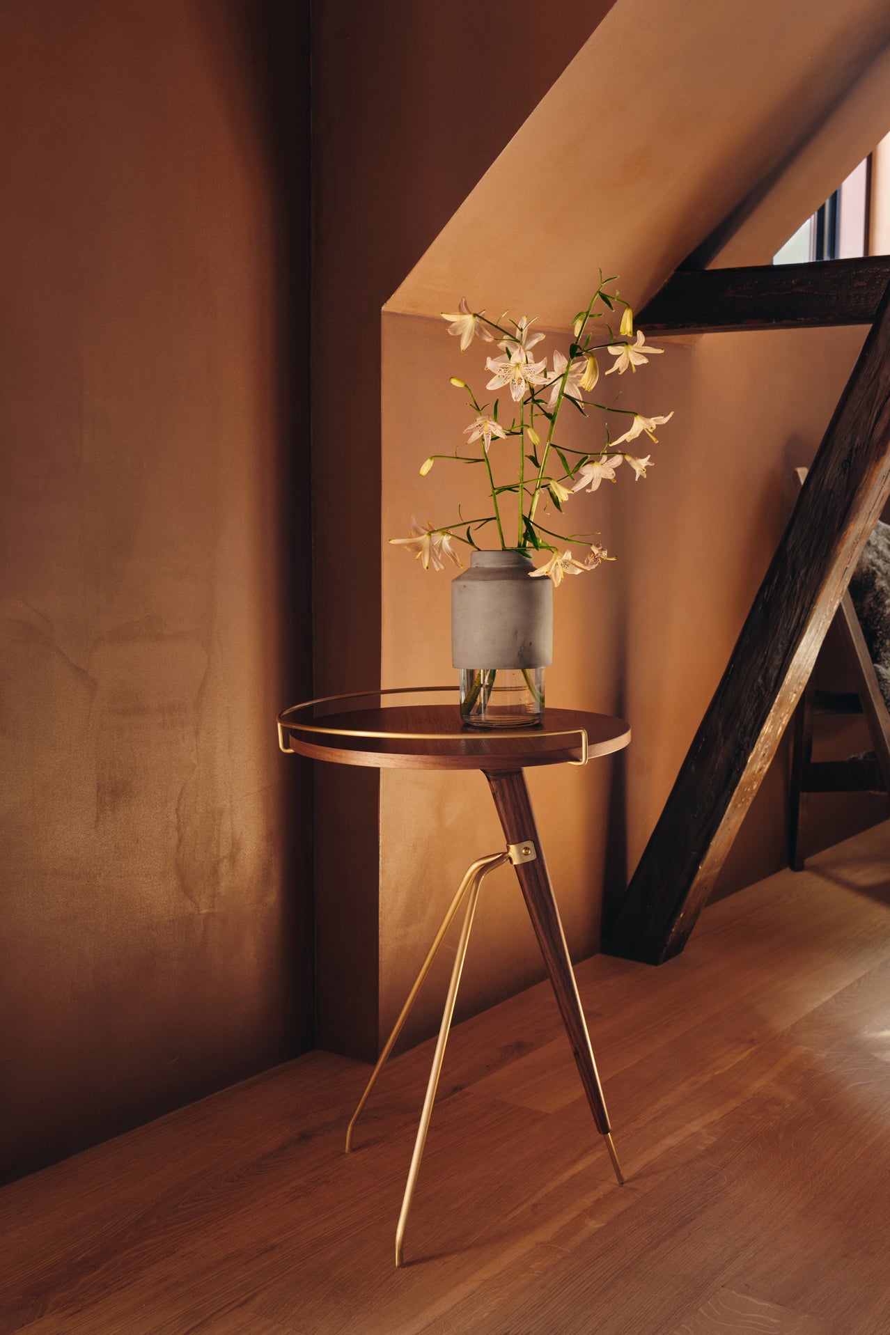 UMANOFF side table walnut wood with brass finish
