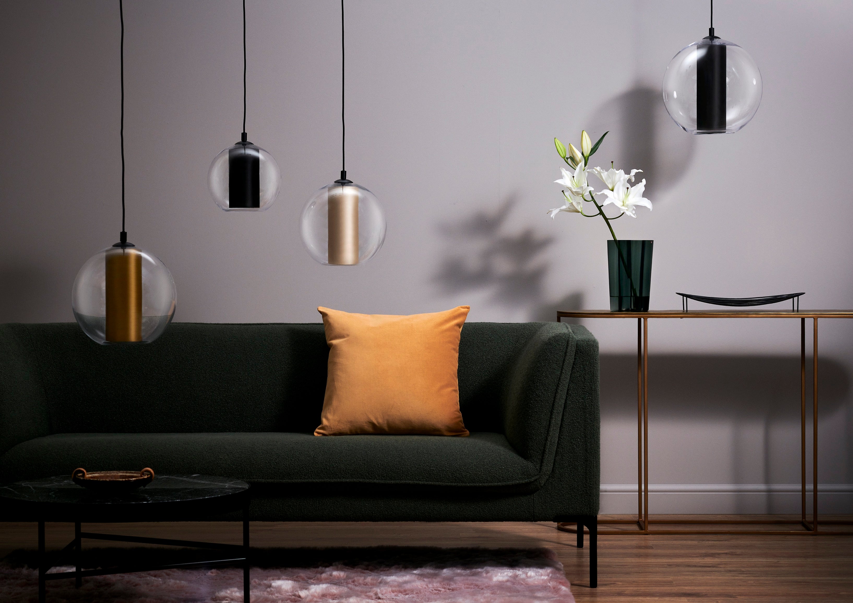 MERIDA pendant lamp in gold with black finish