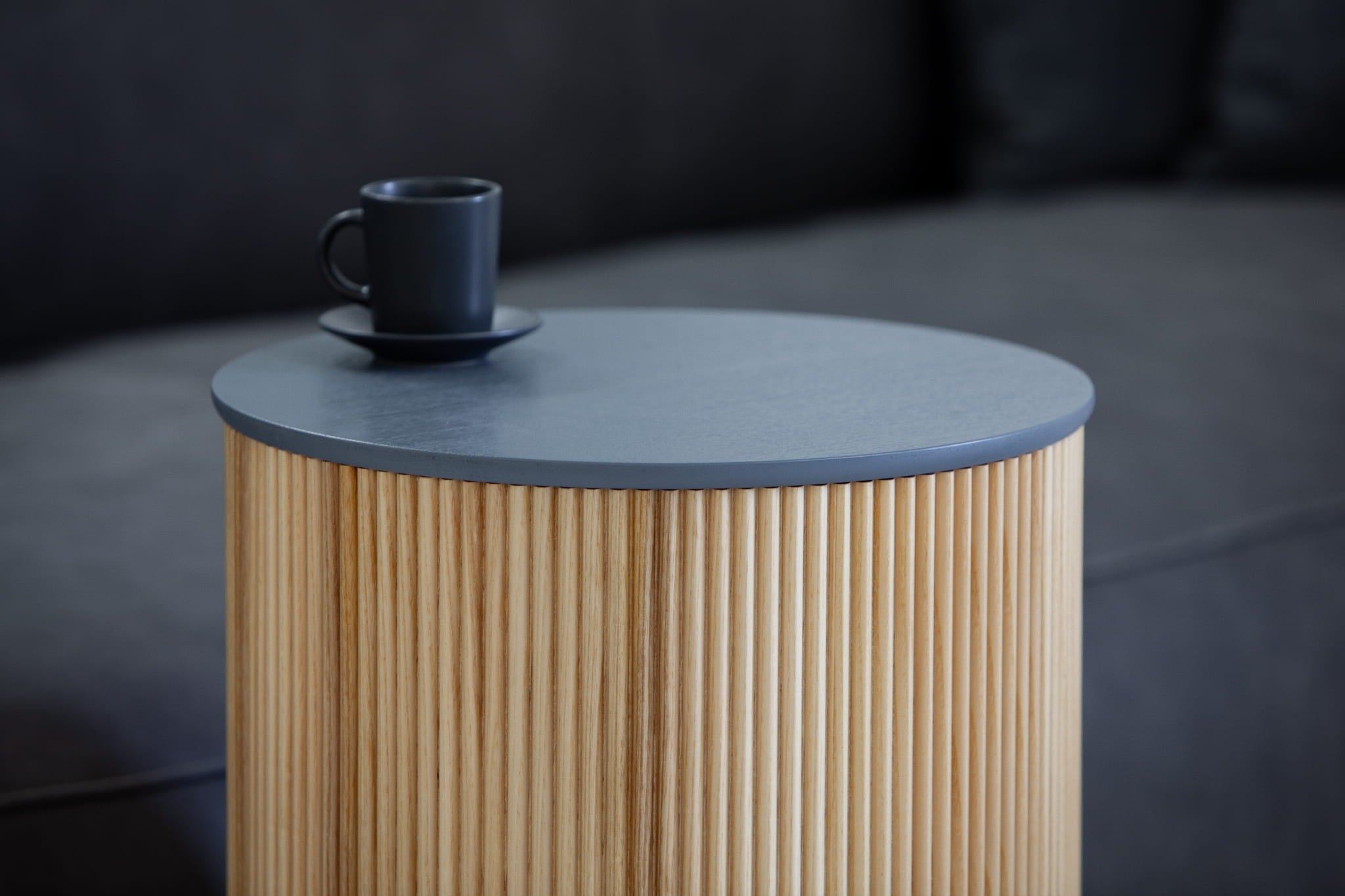 RILL Oak Veneer Coffee Table with Black Top