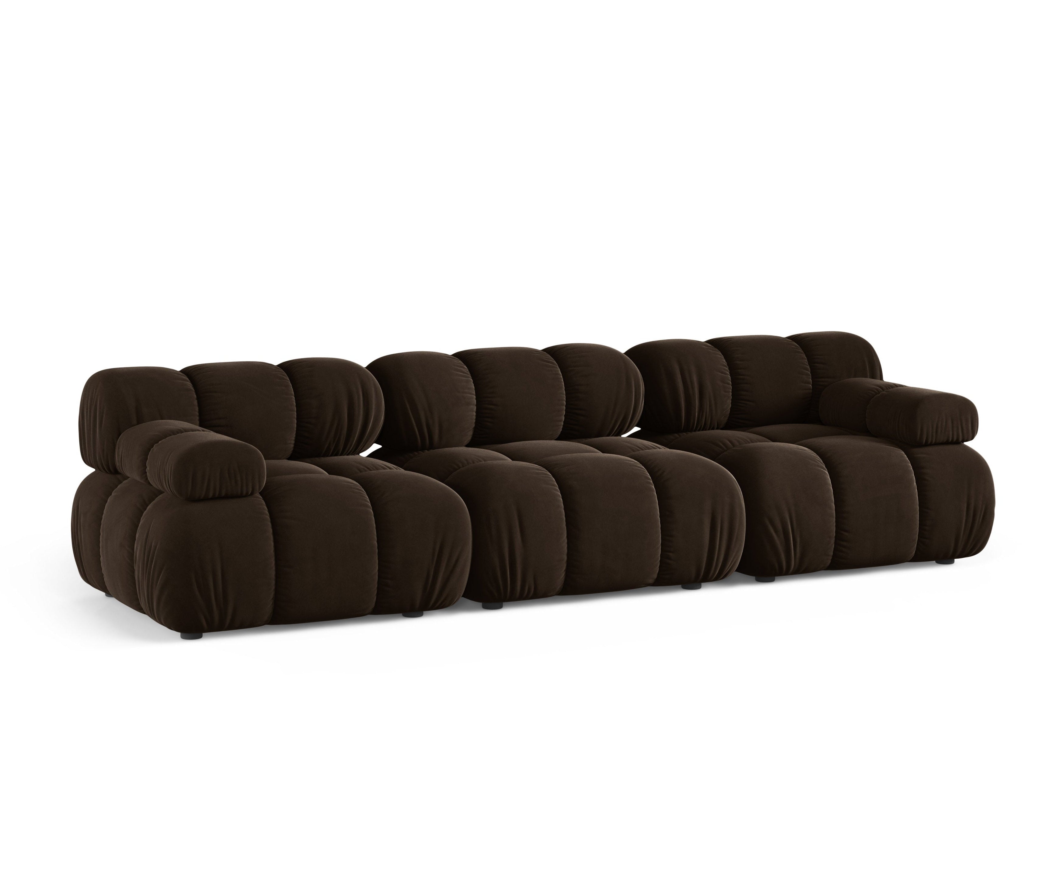 Chocolate velvet 3-seater modular sofa BELLIS