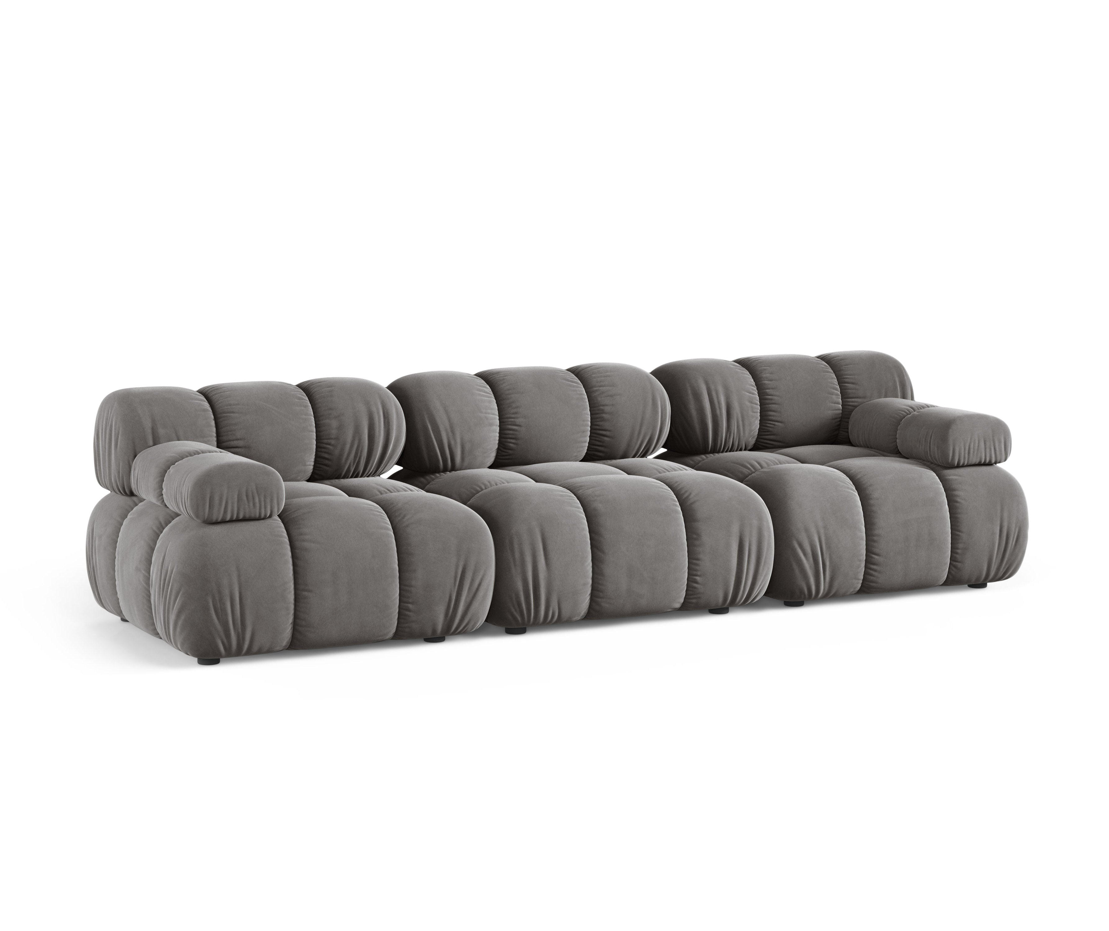 Gray velvet 3-seater modular sofa BELLIS
