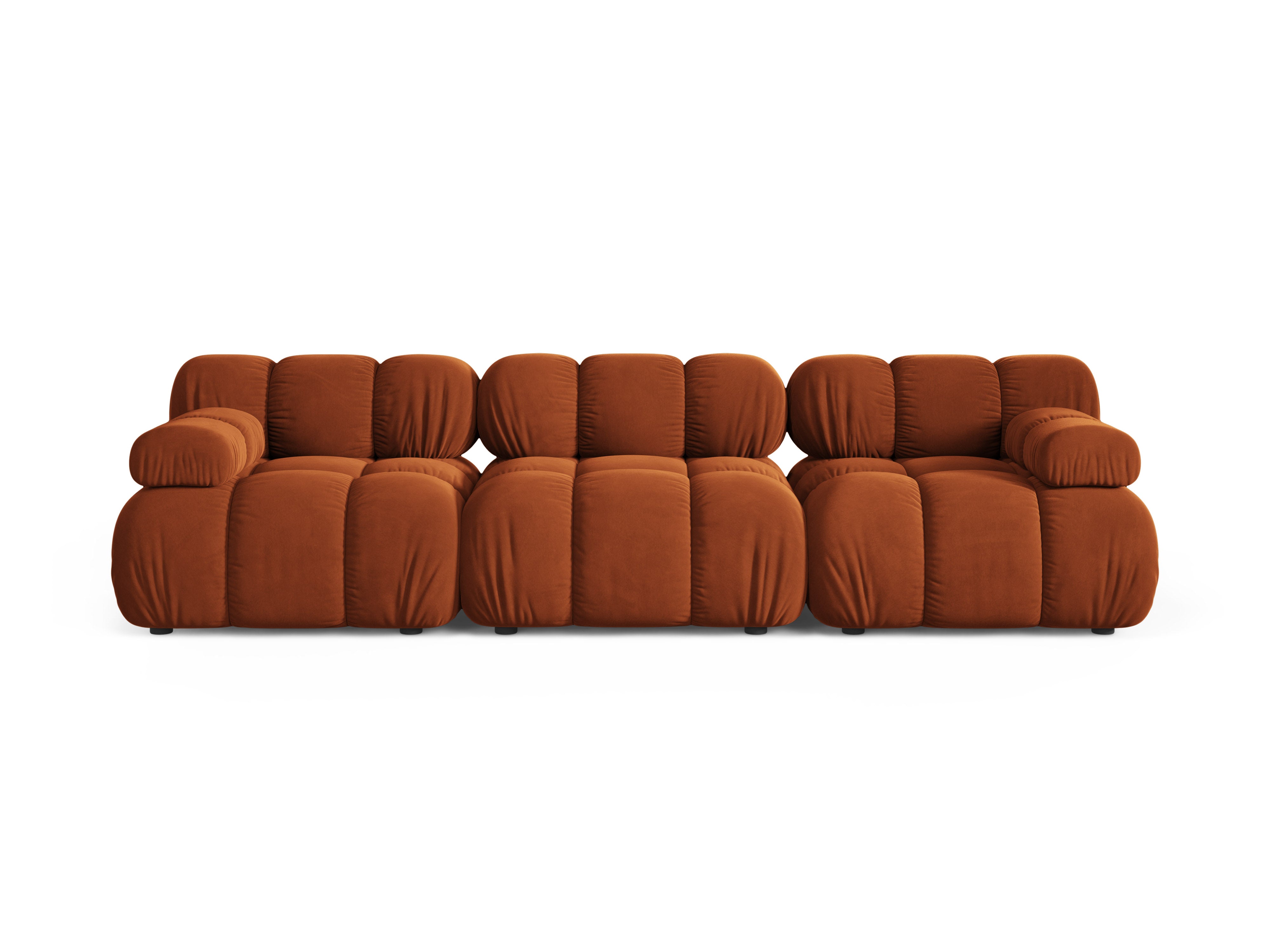 Velvet modular sofa for three BELLIS in brick red