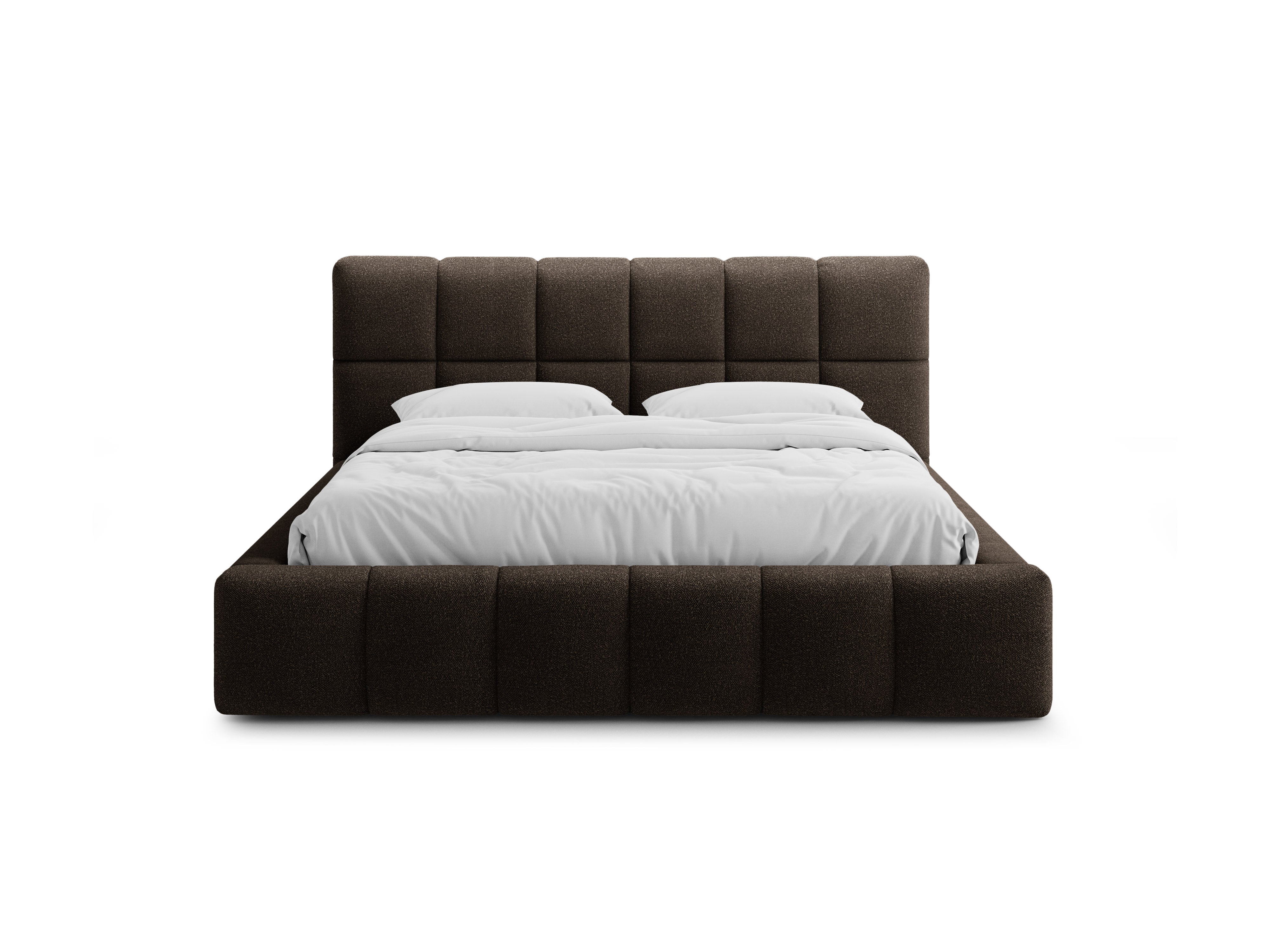 BELLIS Bed with Storage for Bedding in Brown Boucle