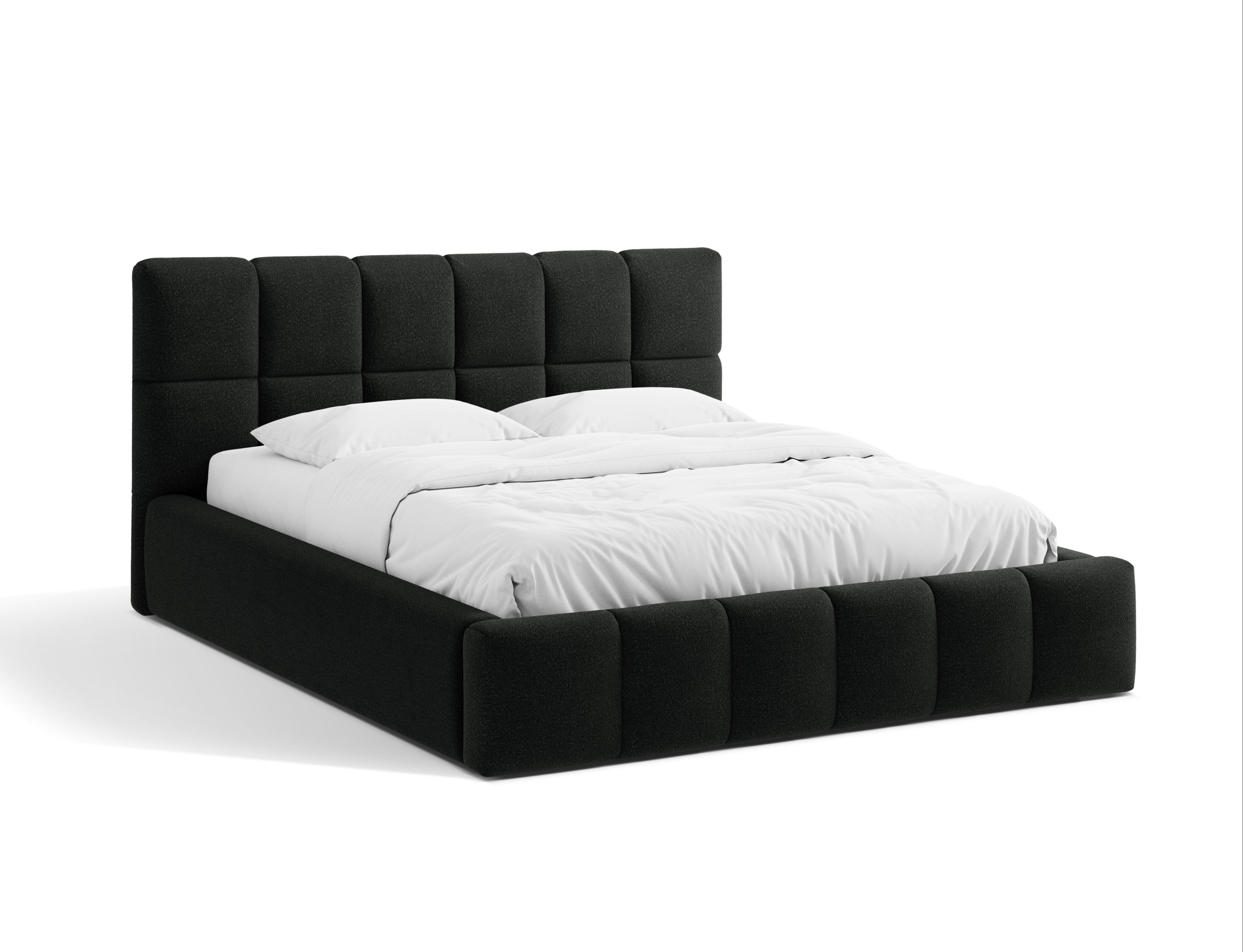 BELLIS Bed with Storage for Bedding in Black Boucle
