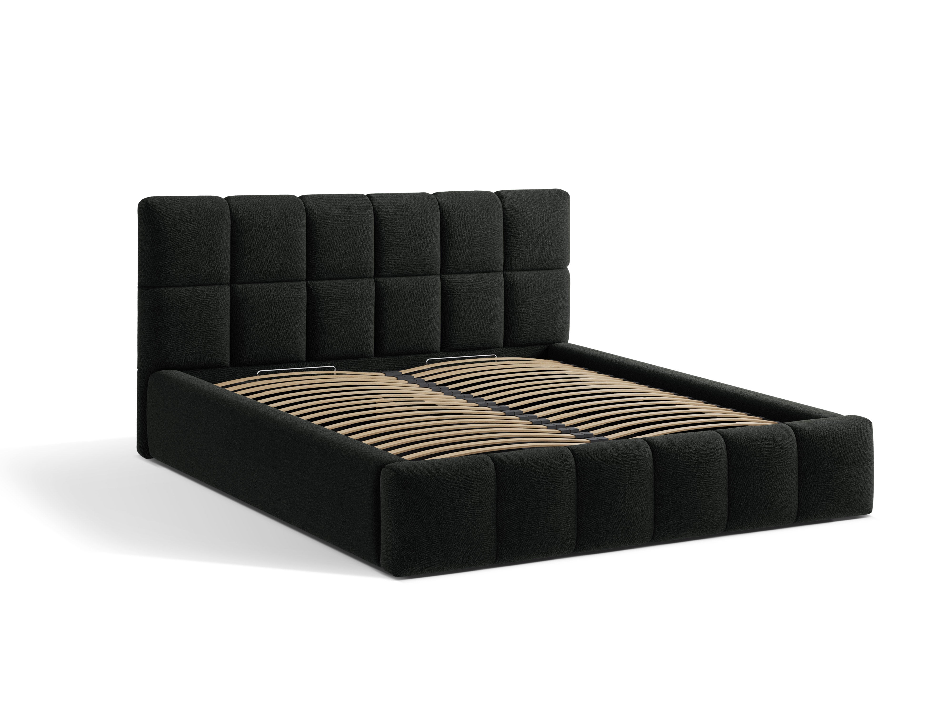 BELLIS Bed with Storage for Bedding in Black Boucle