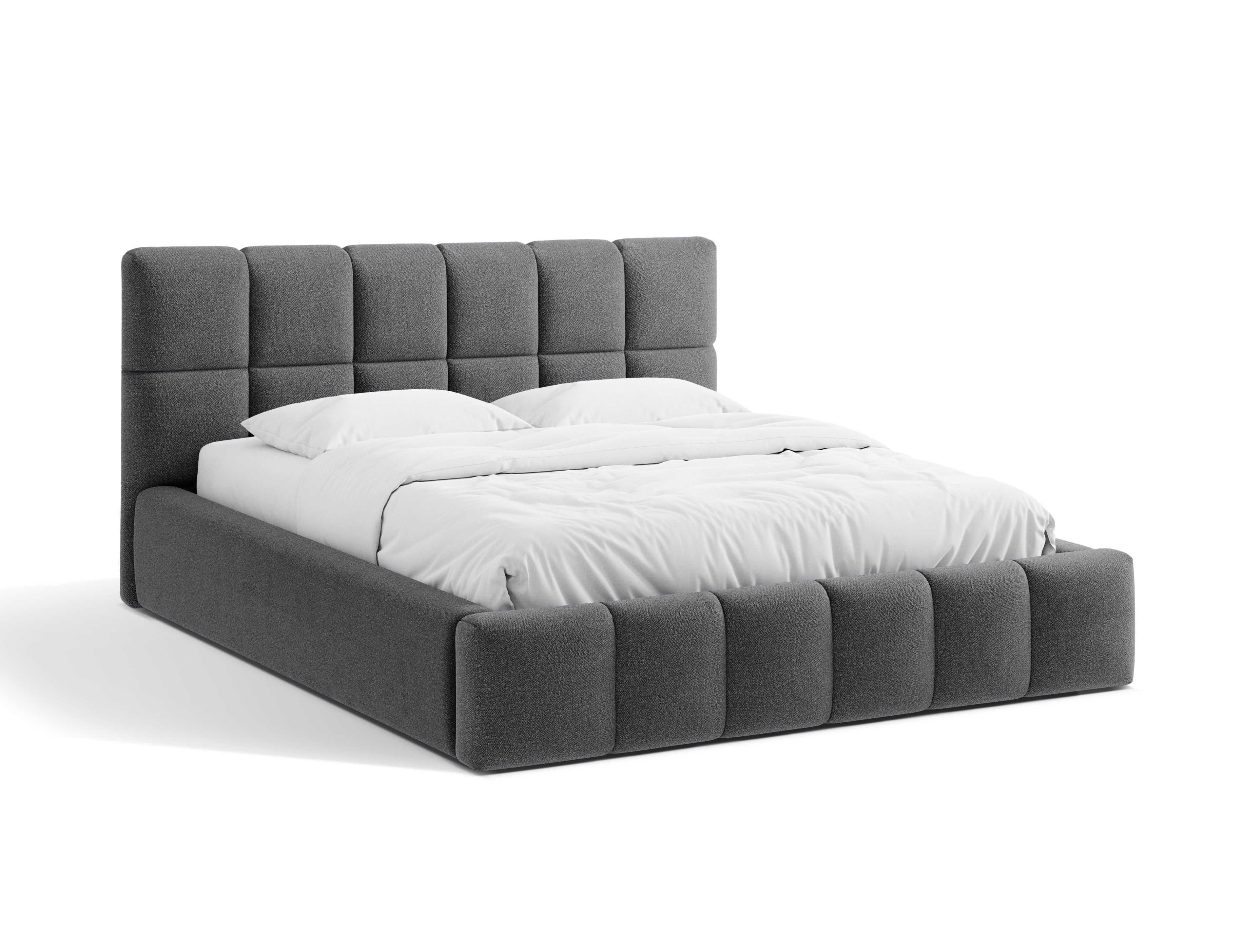 BELLIS Bed with Storage for Bedding in Gray Boucle