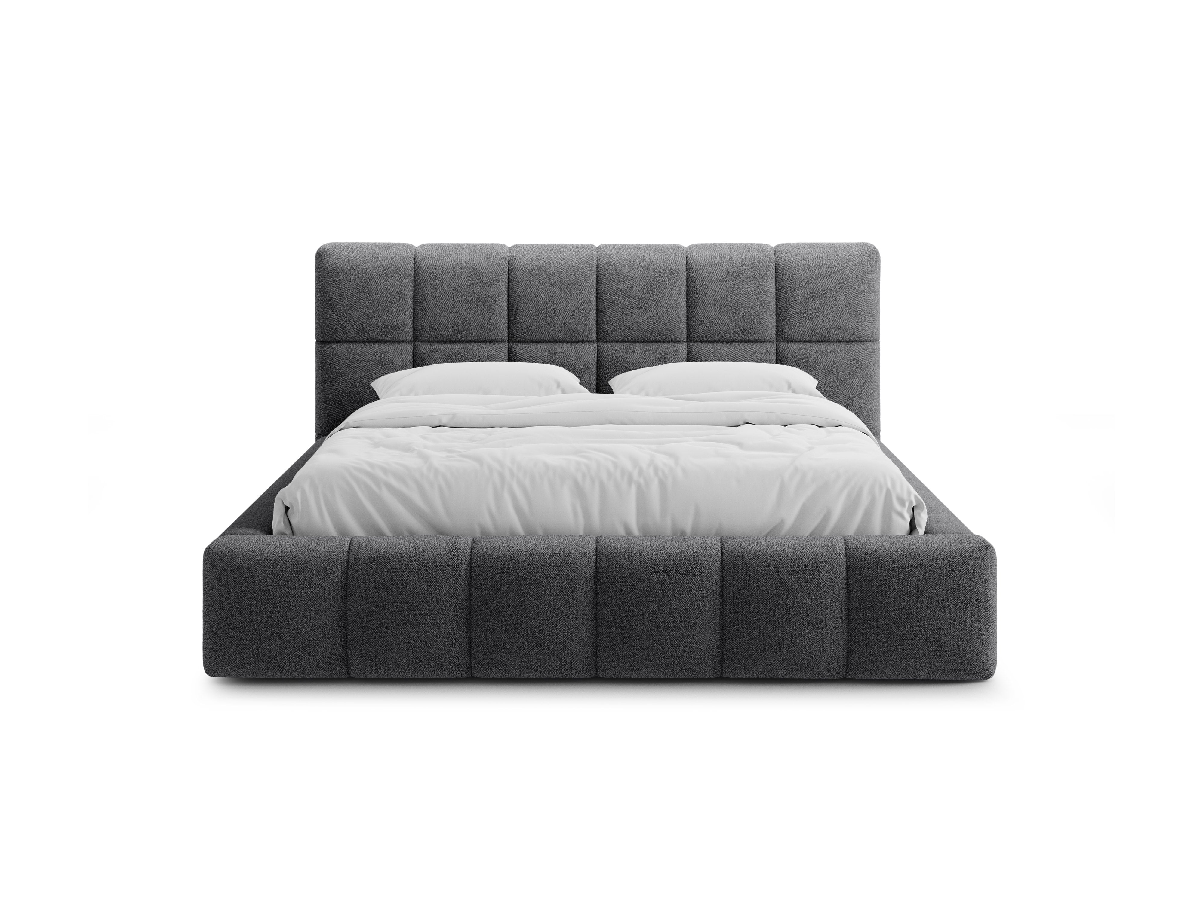 BELLIS Bed with Storage for Bedding in Gray Boucle