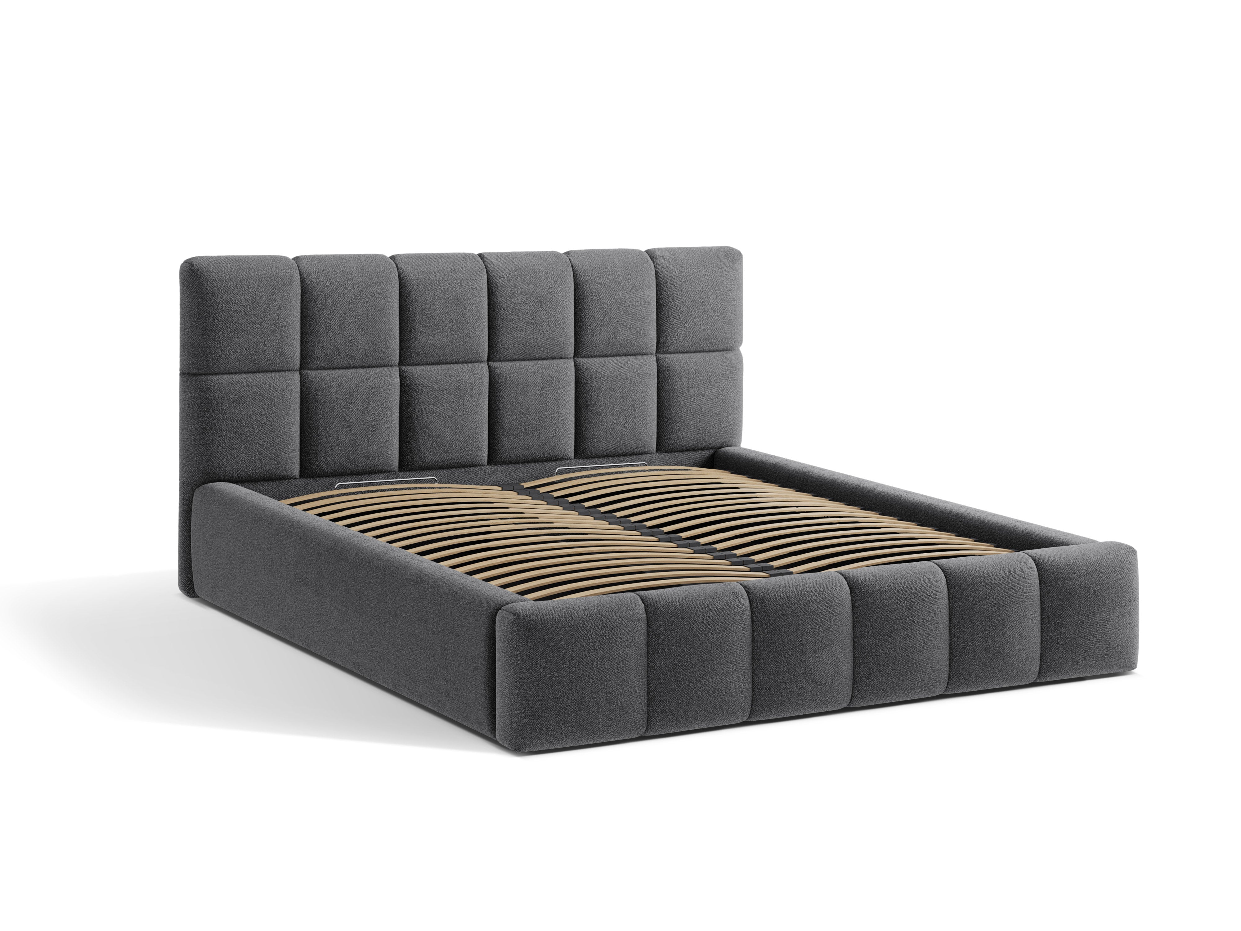 BELLIS Bed with Storage for Bedding in Gray Boucle