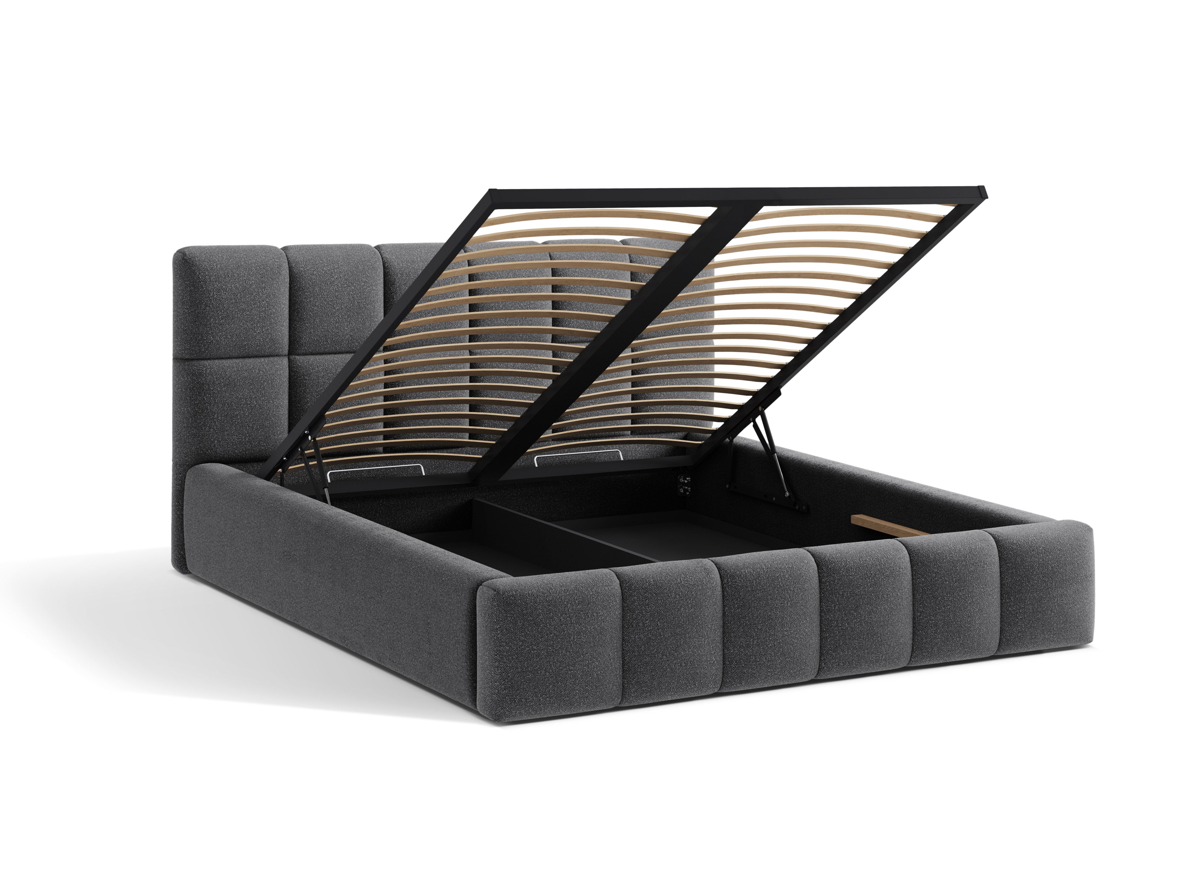BELLIS Bed with Storage for Bedding in Gray Boucle