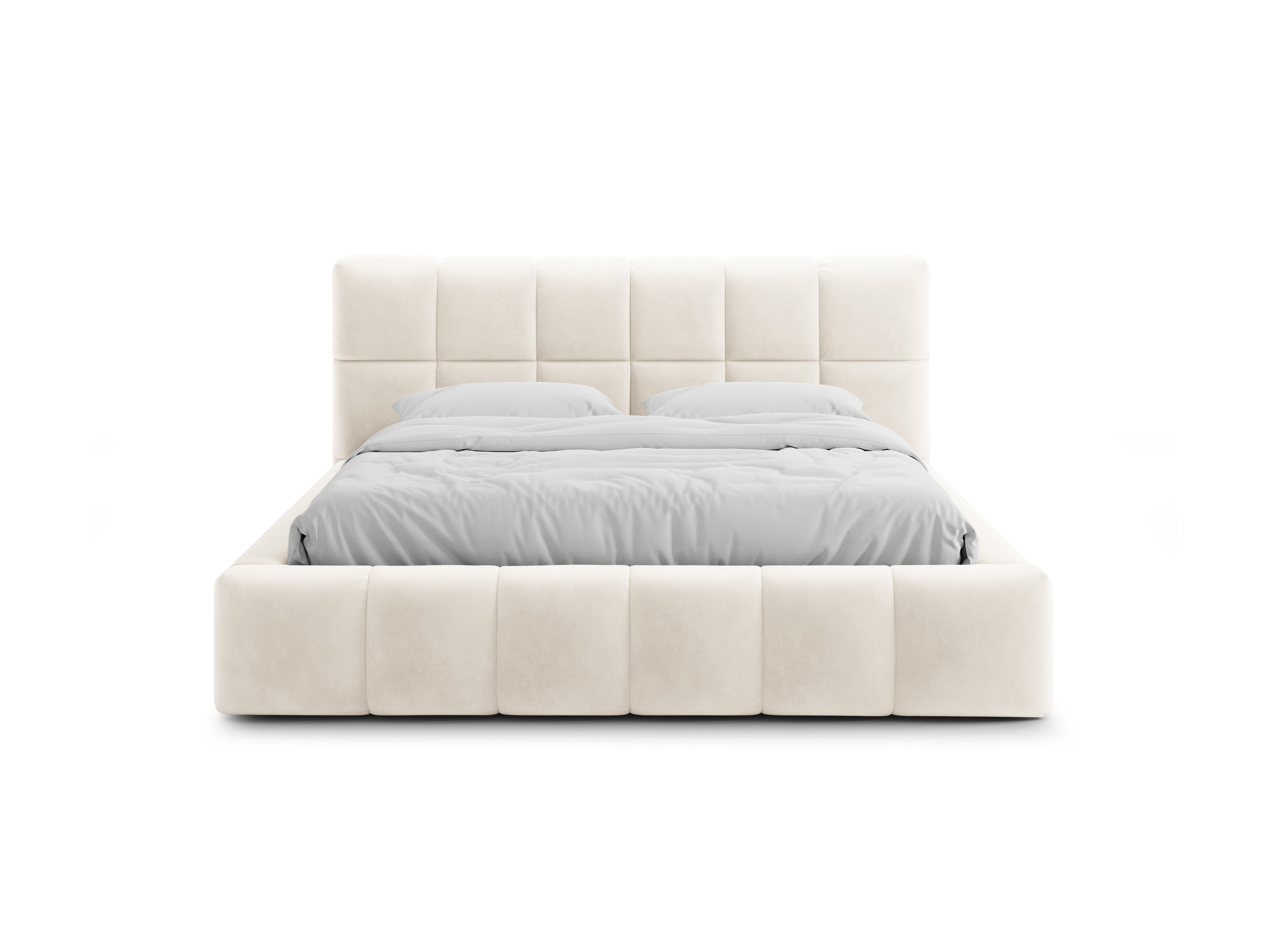 Velvet bed with storage for bedding BELLIS in light beige