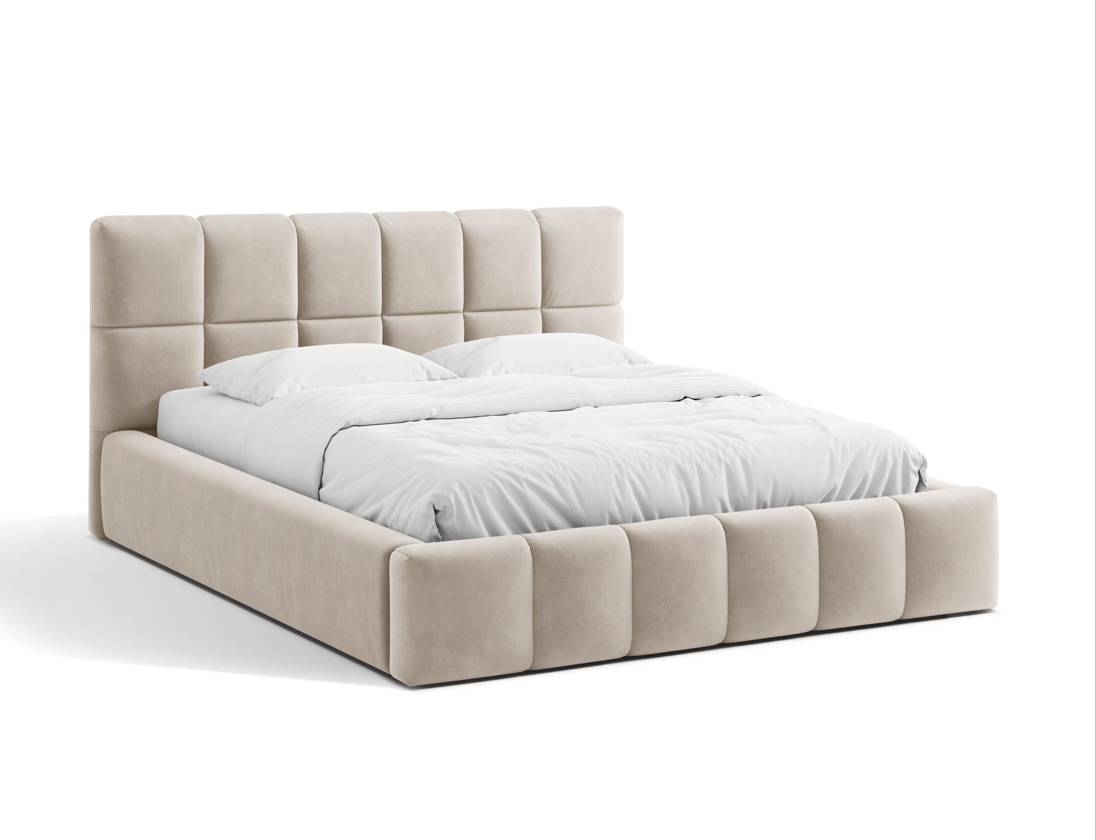 Velvet bed with storage for bedding BELLIS beige