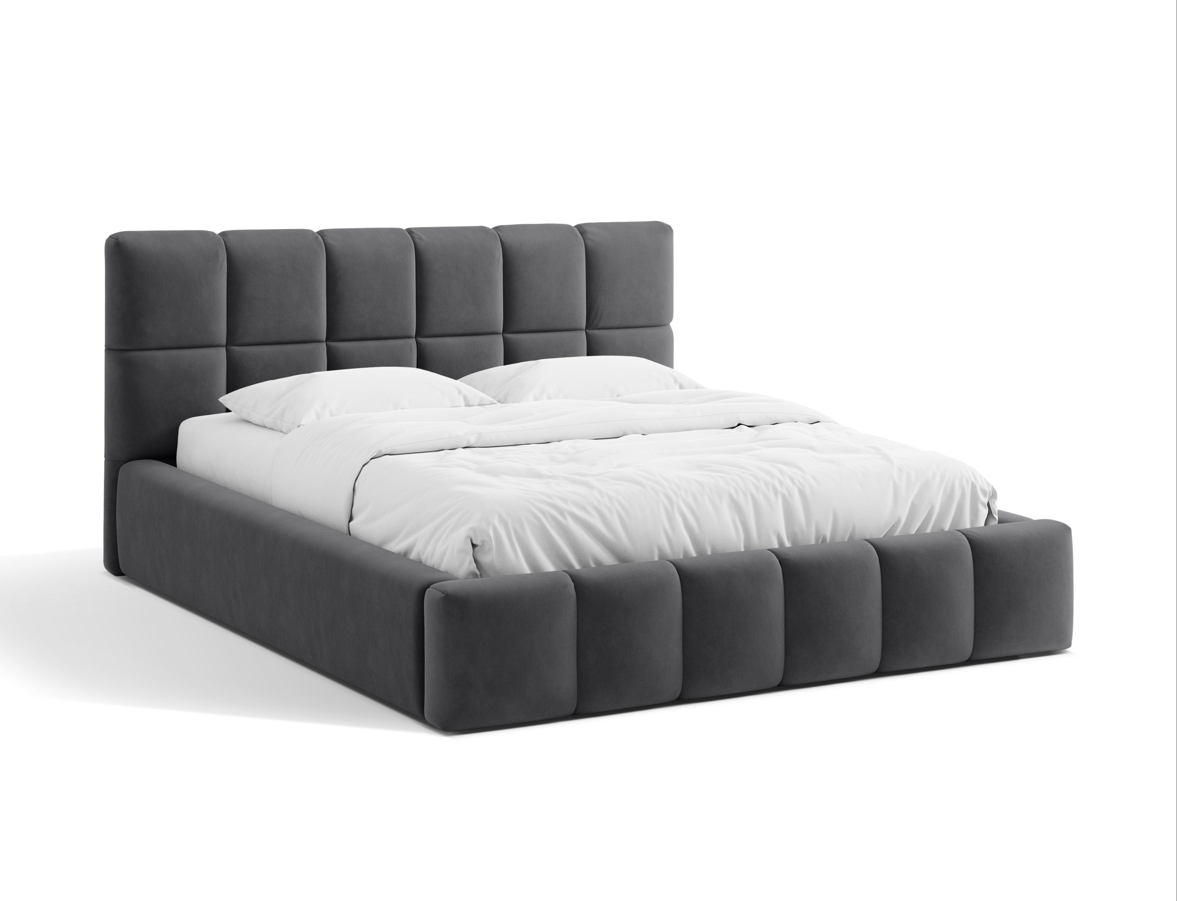 Velvet bed with storage for bedding BELLIS gray