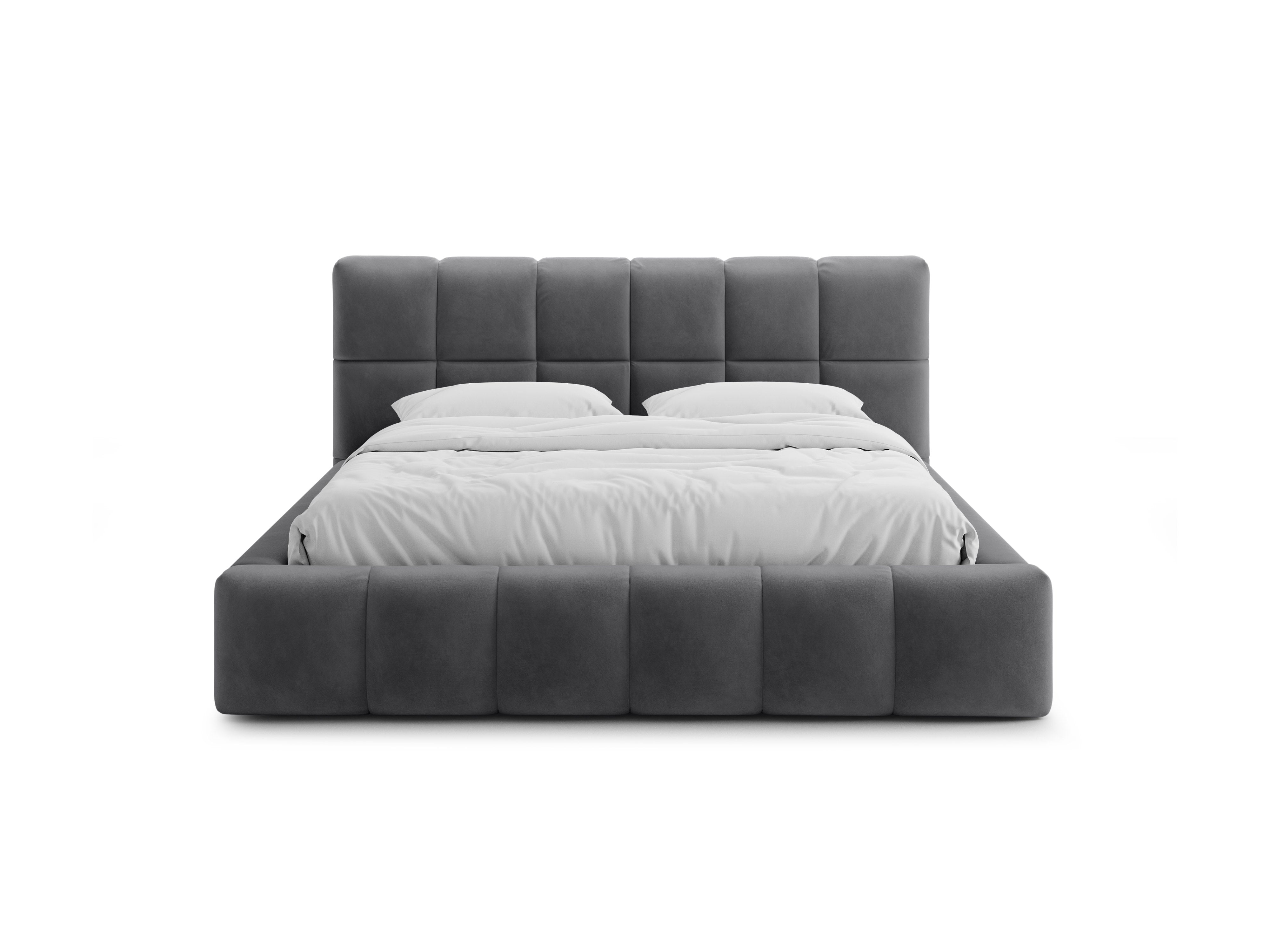 Velvet bed with storage for bedding BELLIS gray