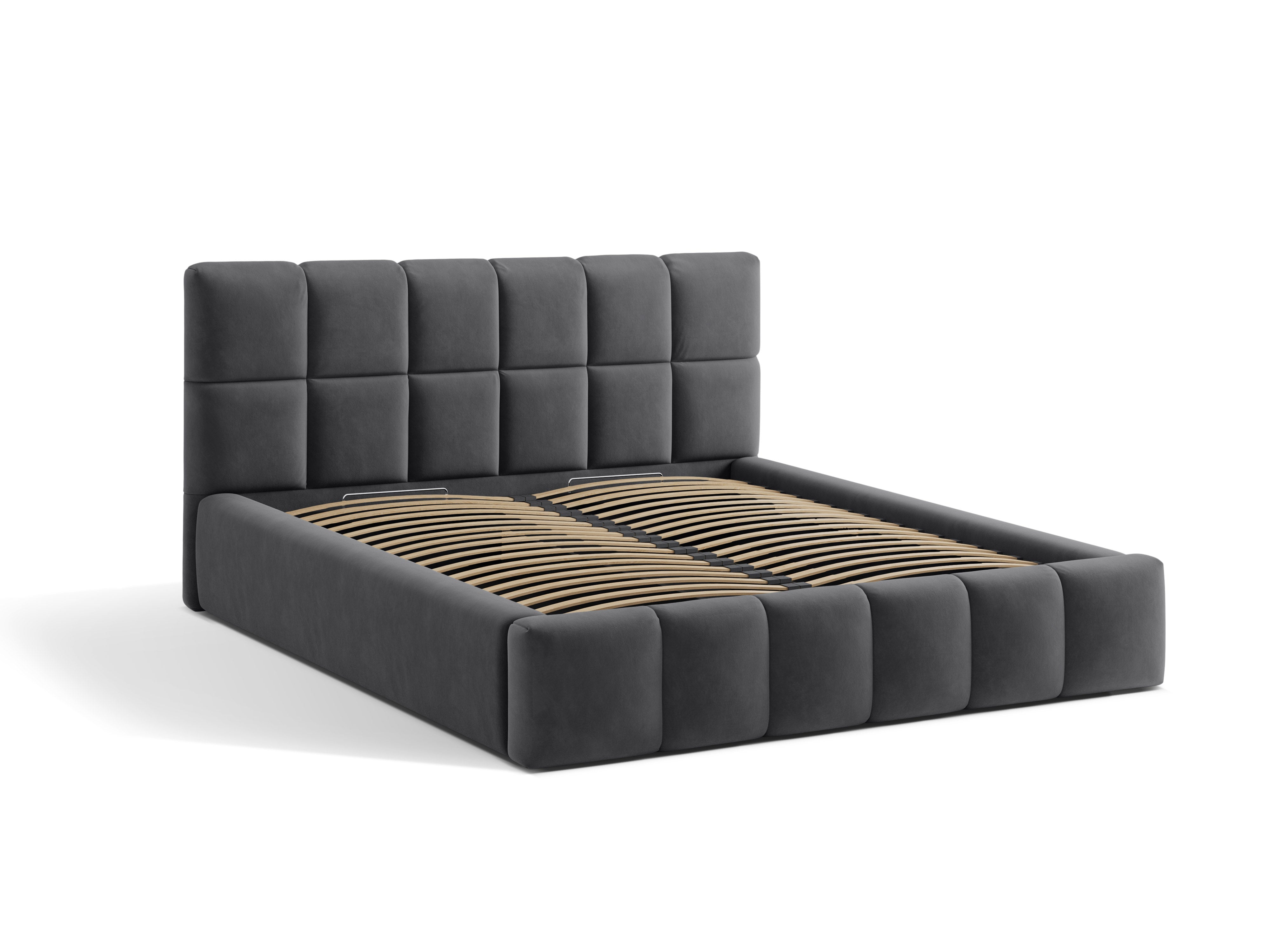 Velvet bed with storage for bedding BELLIS gray