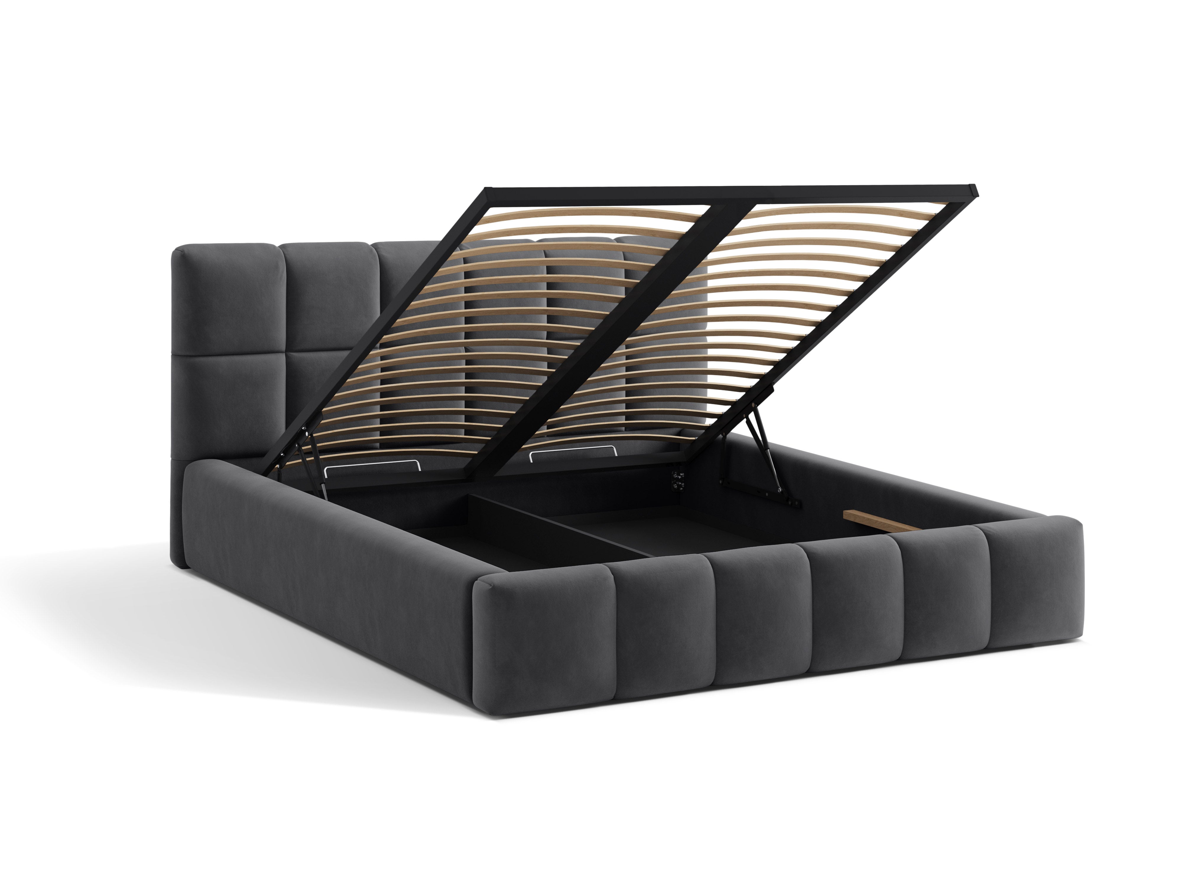 Velvet bed with storage for bedding BELLIS gray
