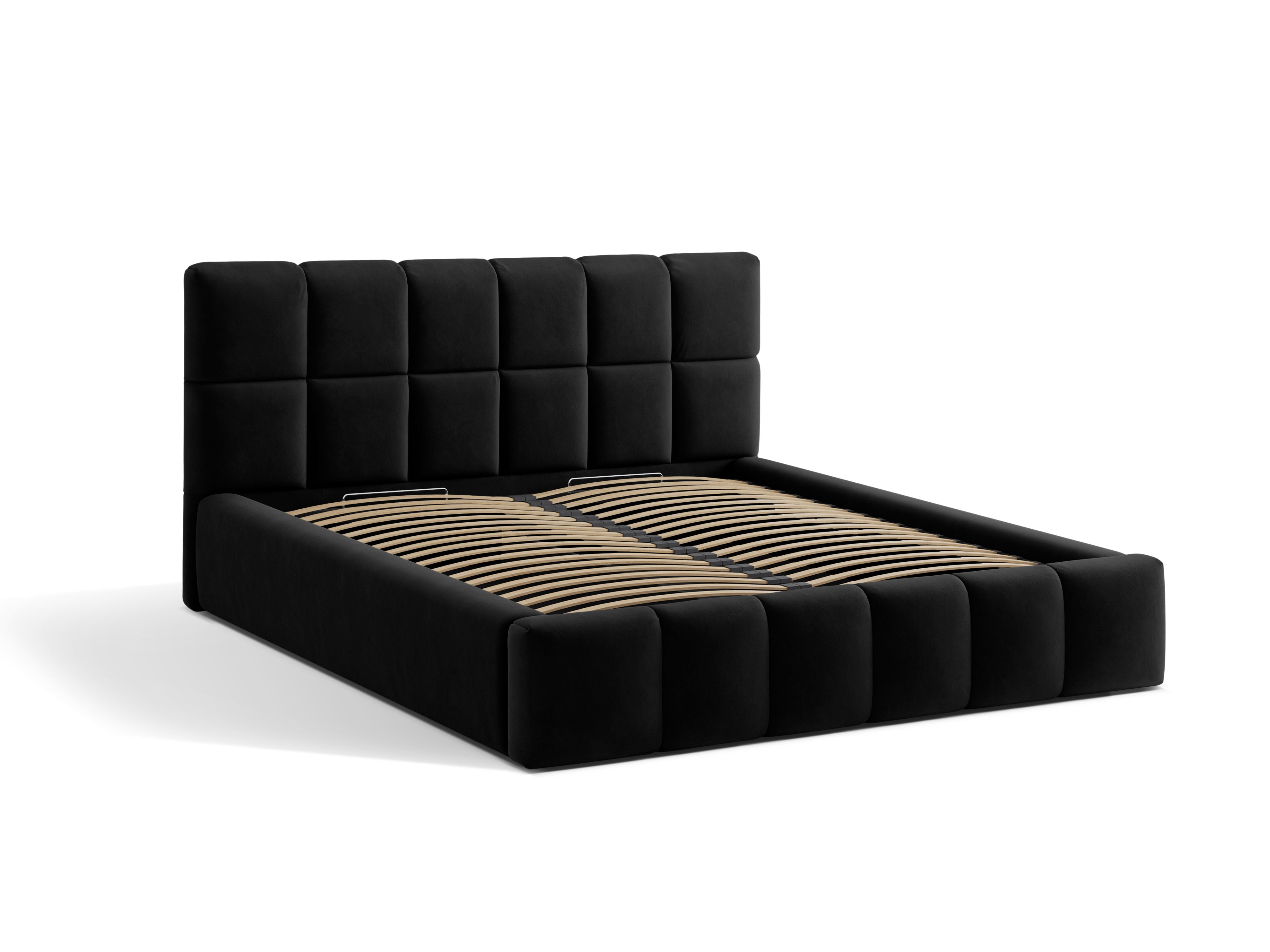 Velvet bed with storage for bedding BELLIS black
