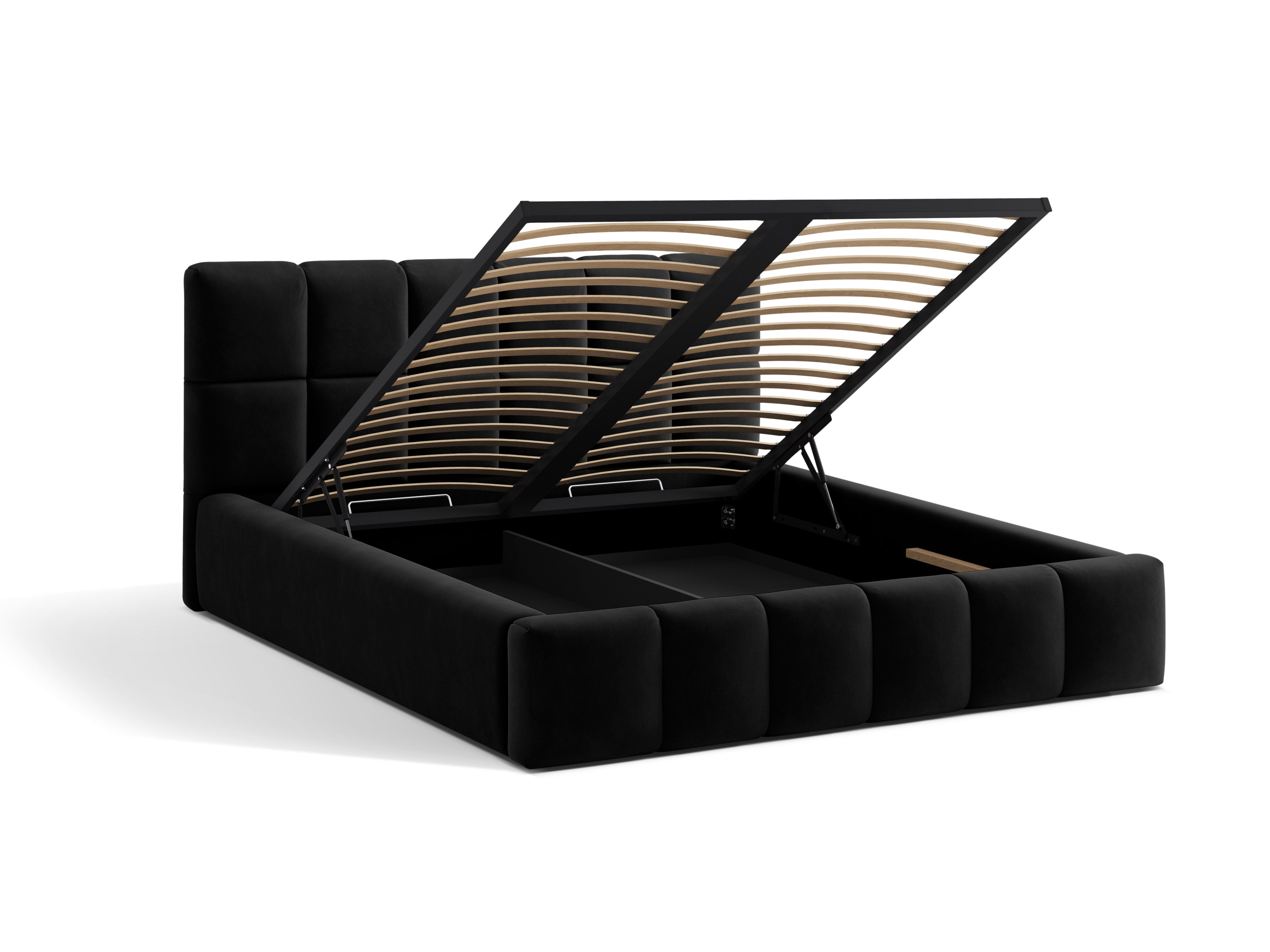 Velvet bed with storage for bedding BELLIS black