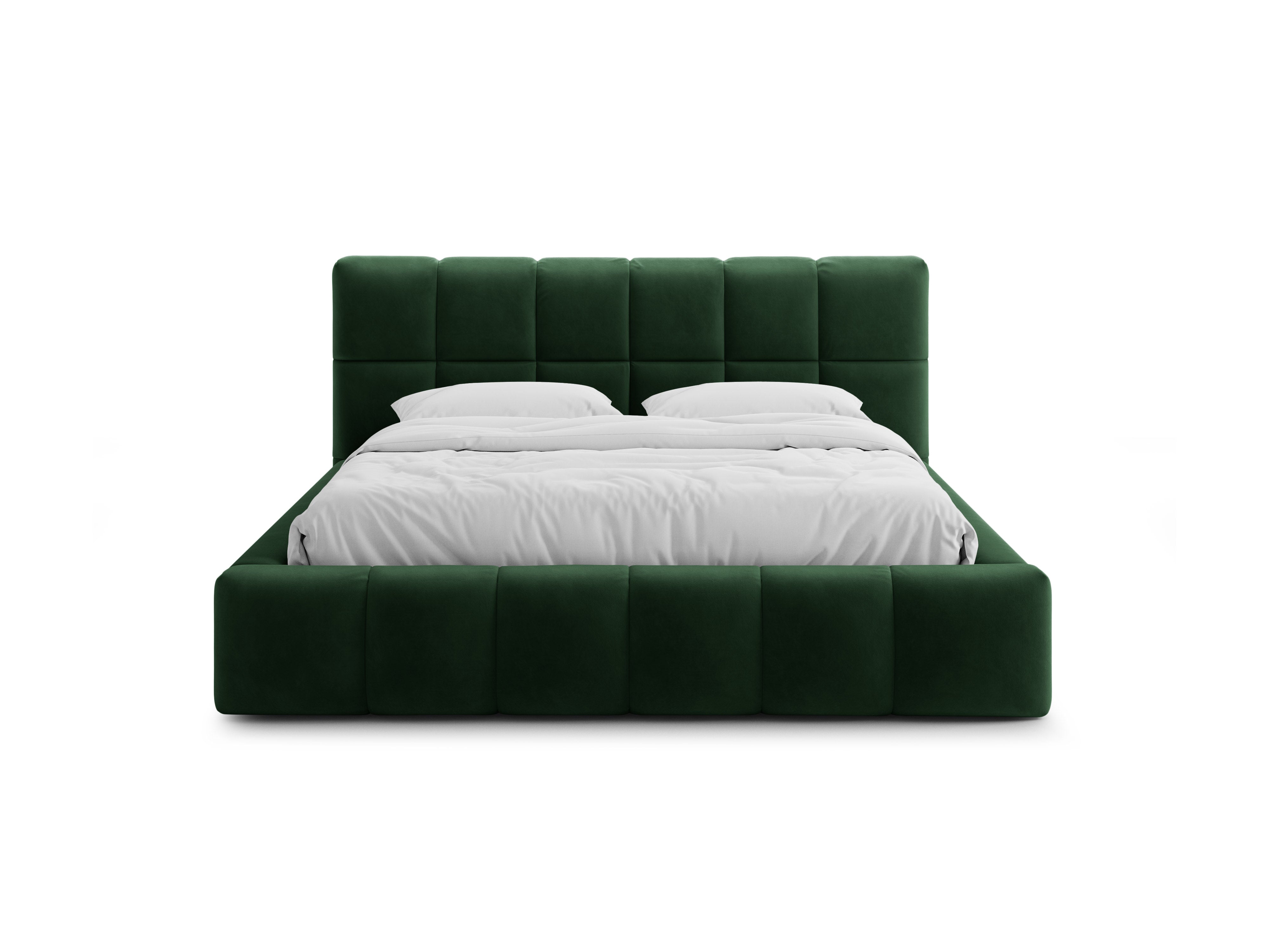 Velvet bed with storage for bedding BELLIS in bottle green.