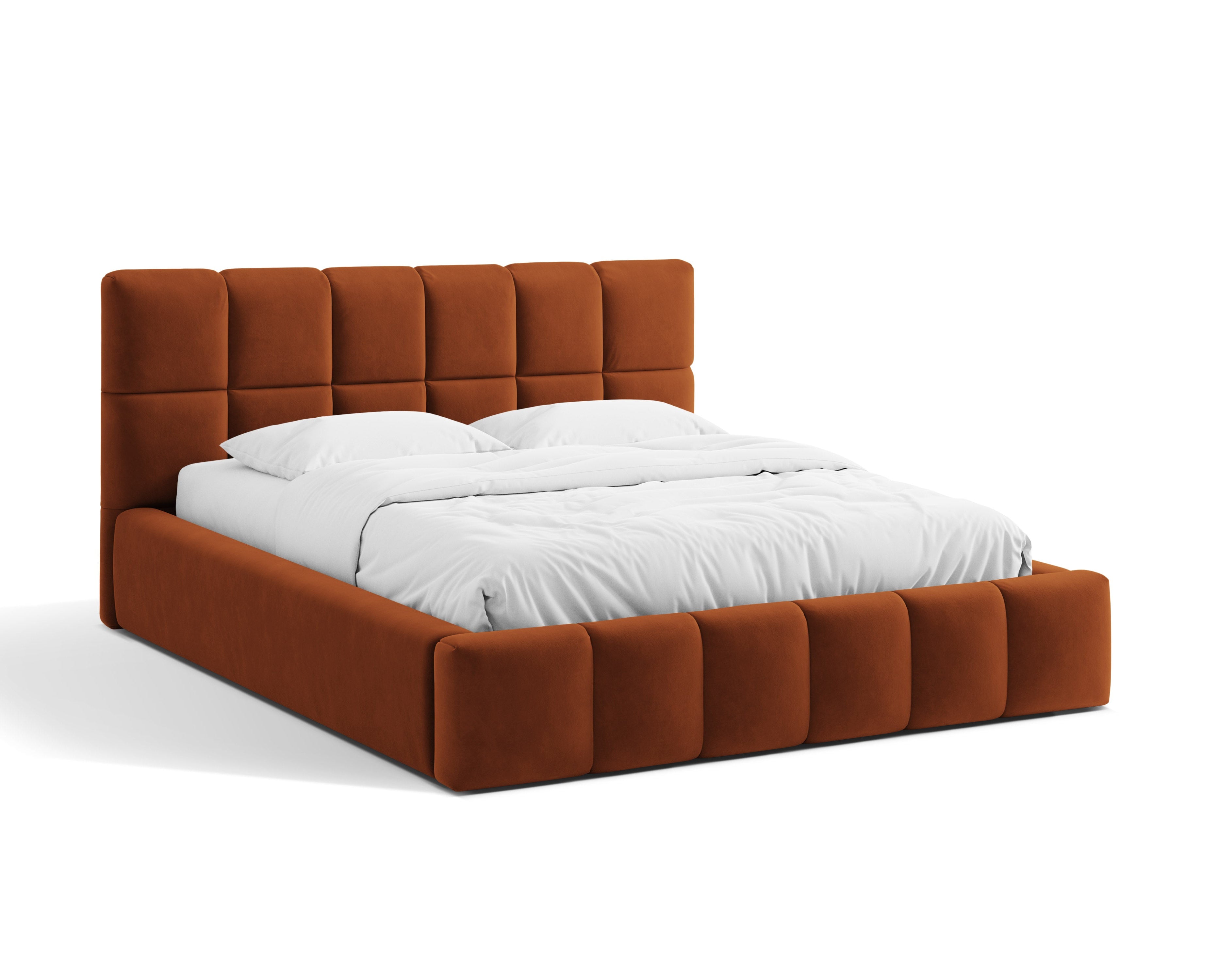Velvet bed with storage box BELLIS in brick red