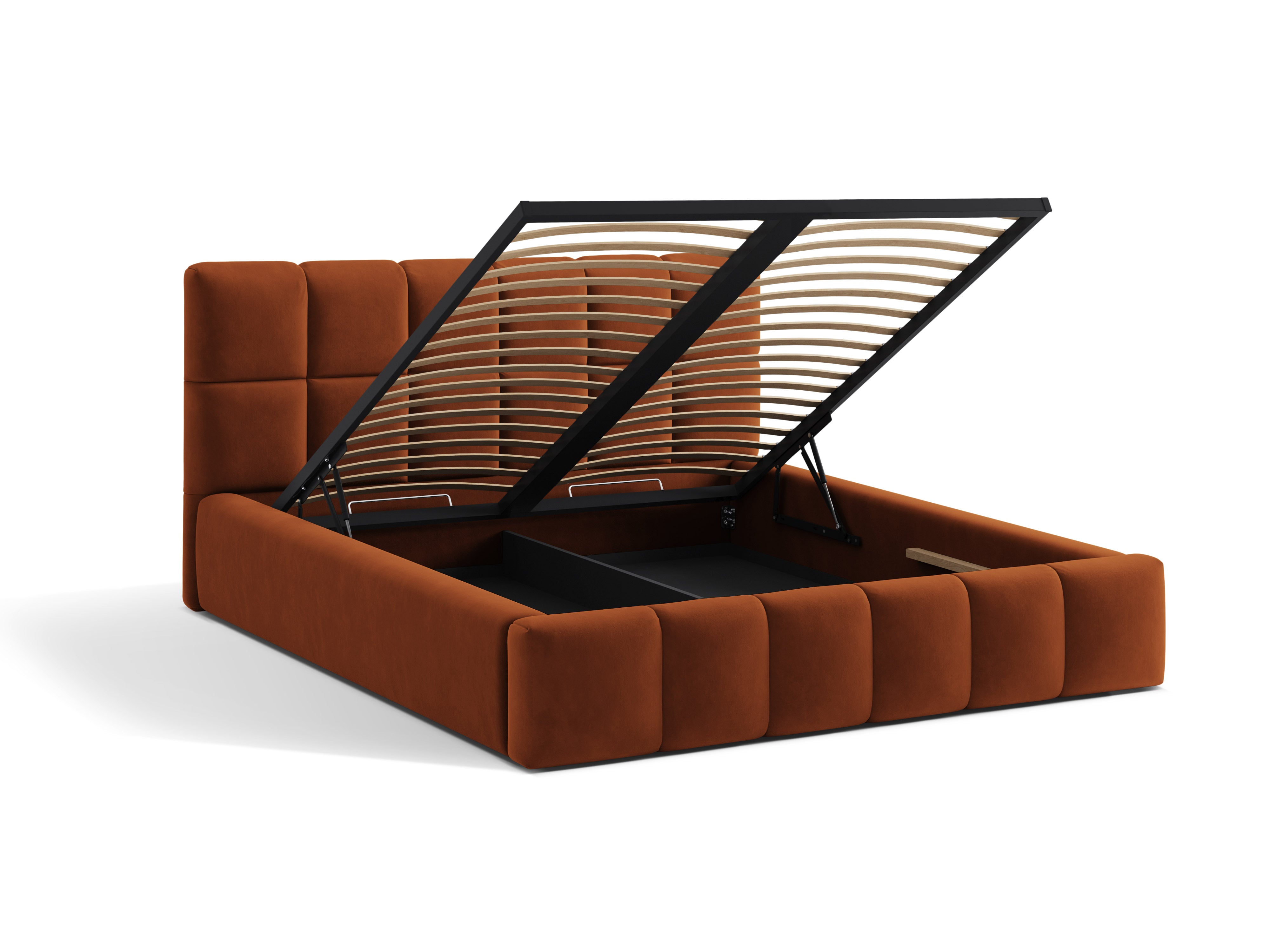 Velvet bed with storage box BELLIS in brick red