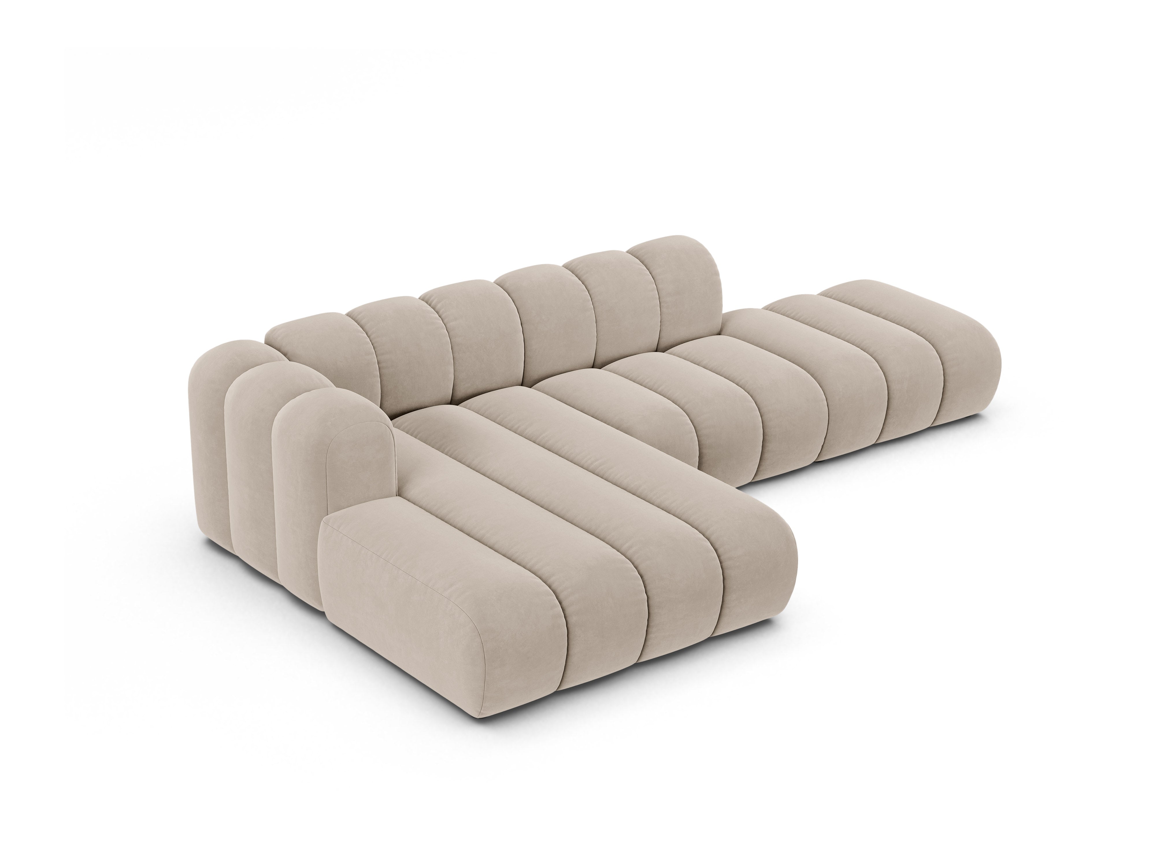 Velvet corner sofa for 5 people, left-sided LUPINE beige