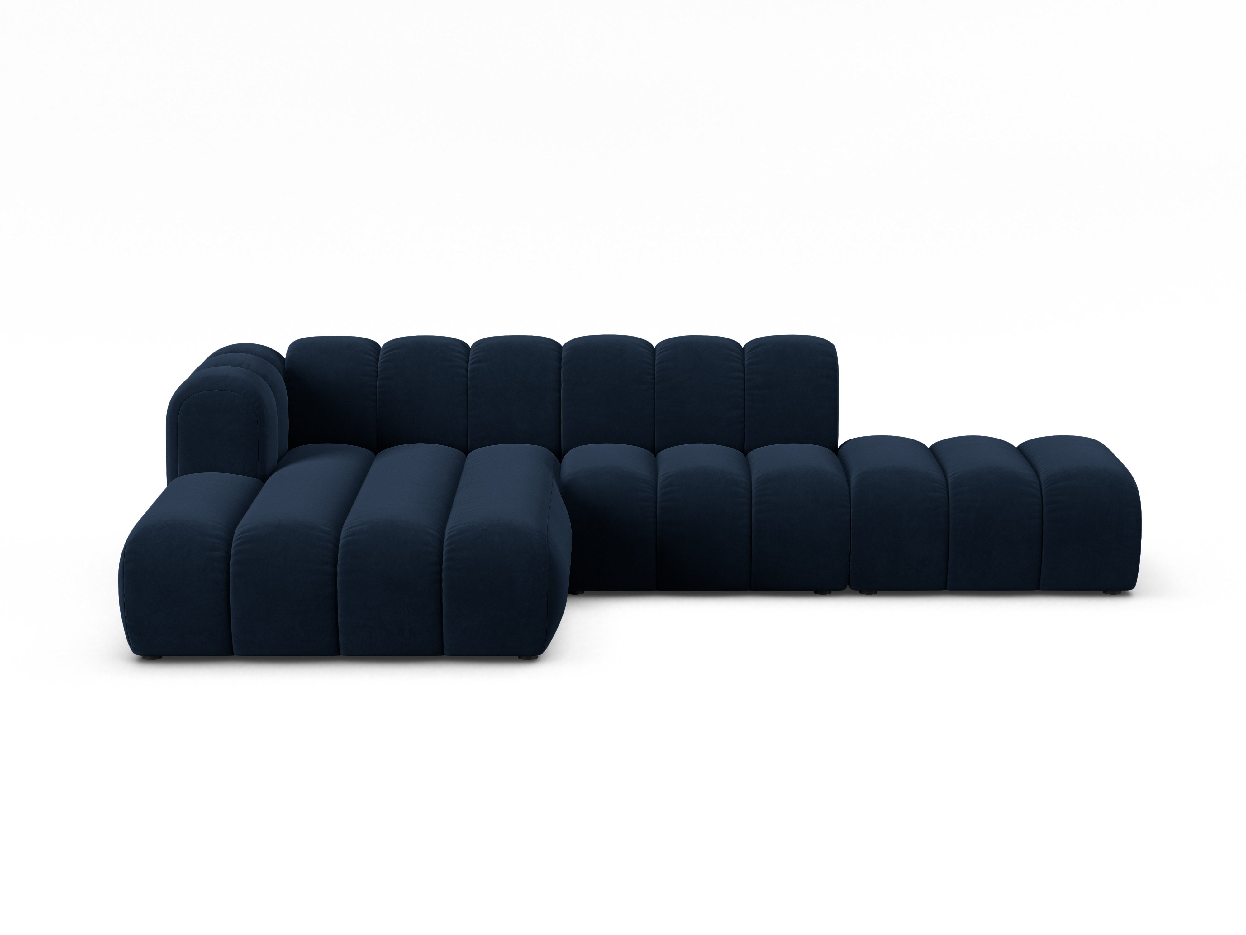 Velvet corner sofa for 5 people, left-sided LUPINE in navy blue