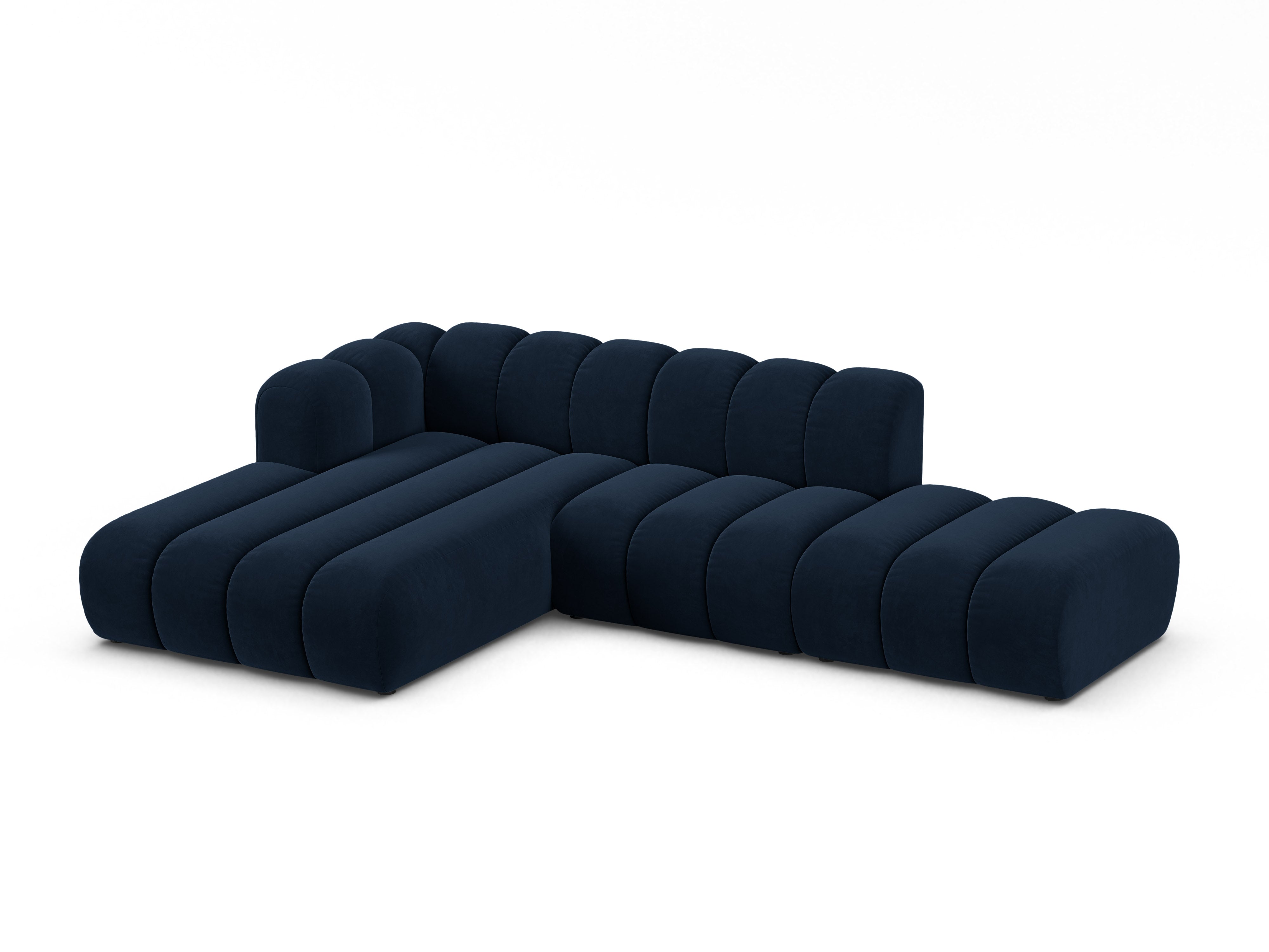 Velvet corner sofa for 5 people, left-sided LUPINE in navy blue