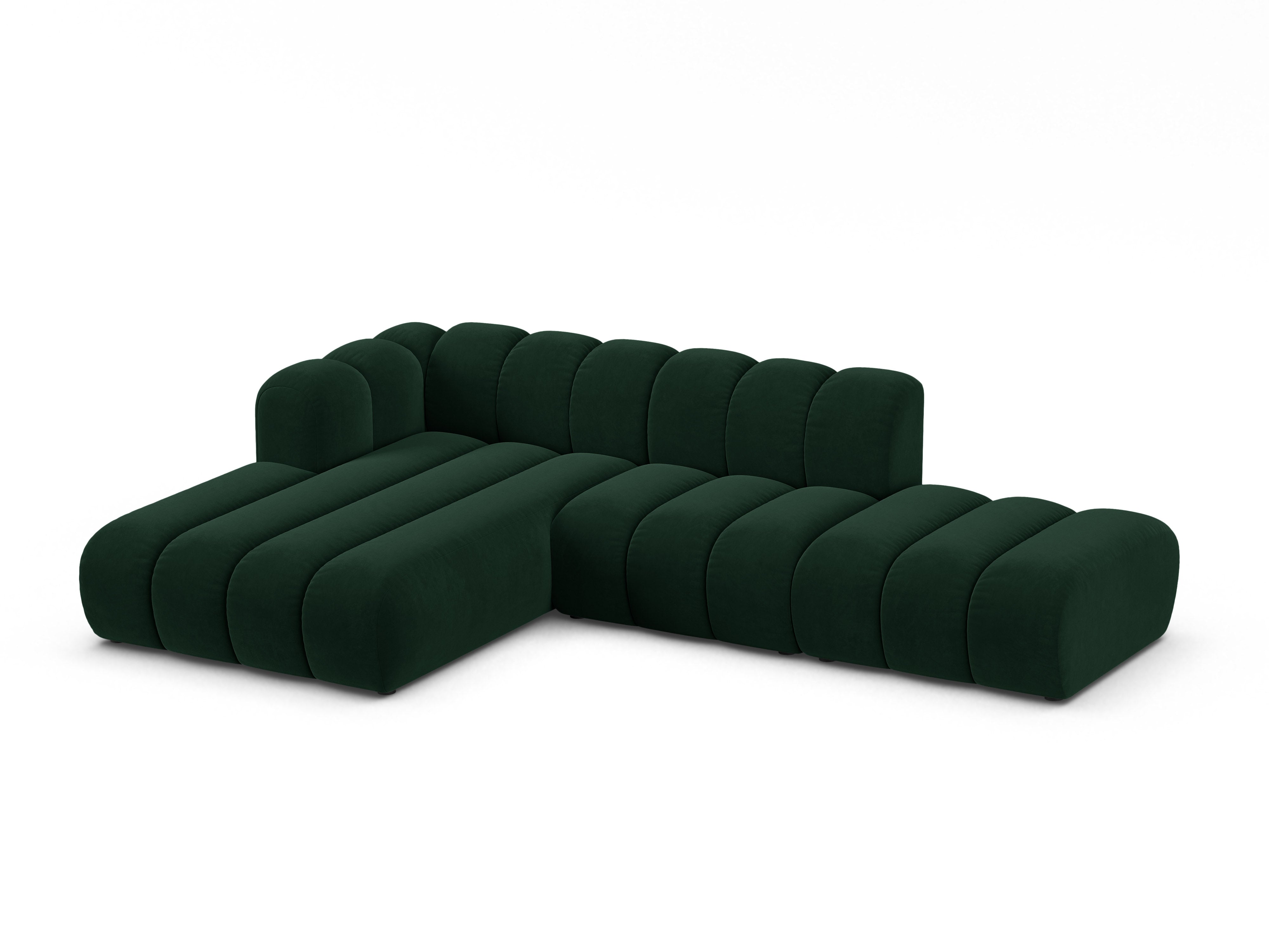 Velvet corner sofa for 5 people, left-sided LUPINE in bottle green