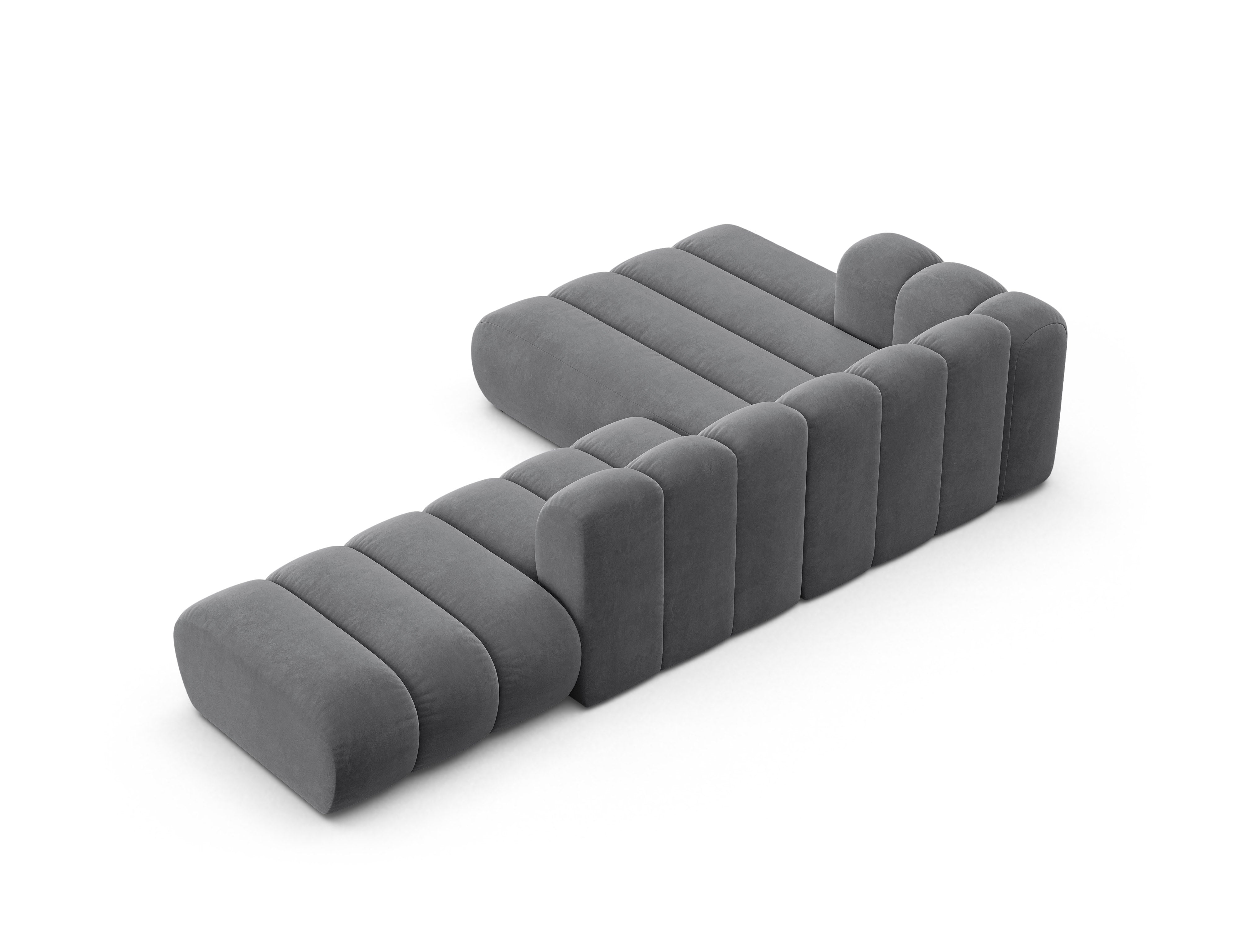 Velvet corner sofa for 5 people, left-sided LUPINE gray