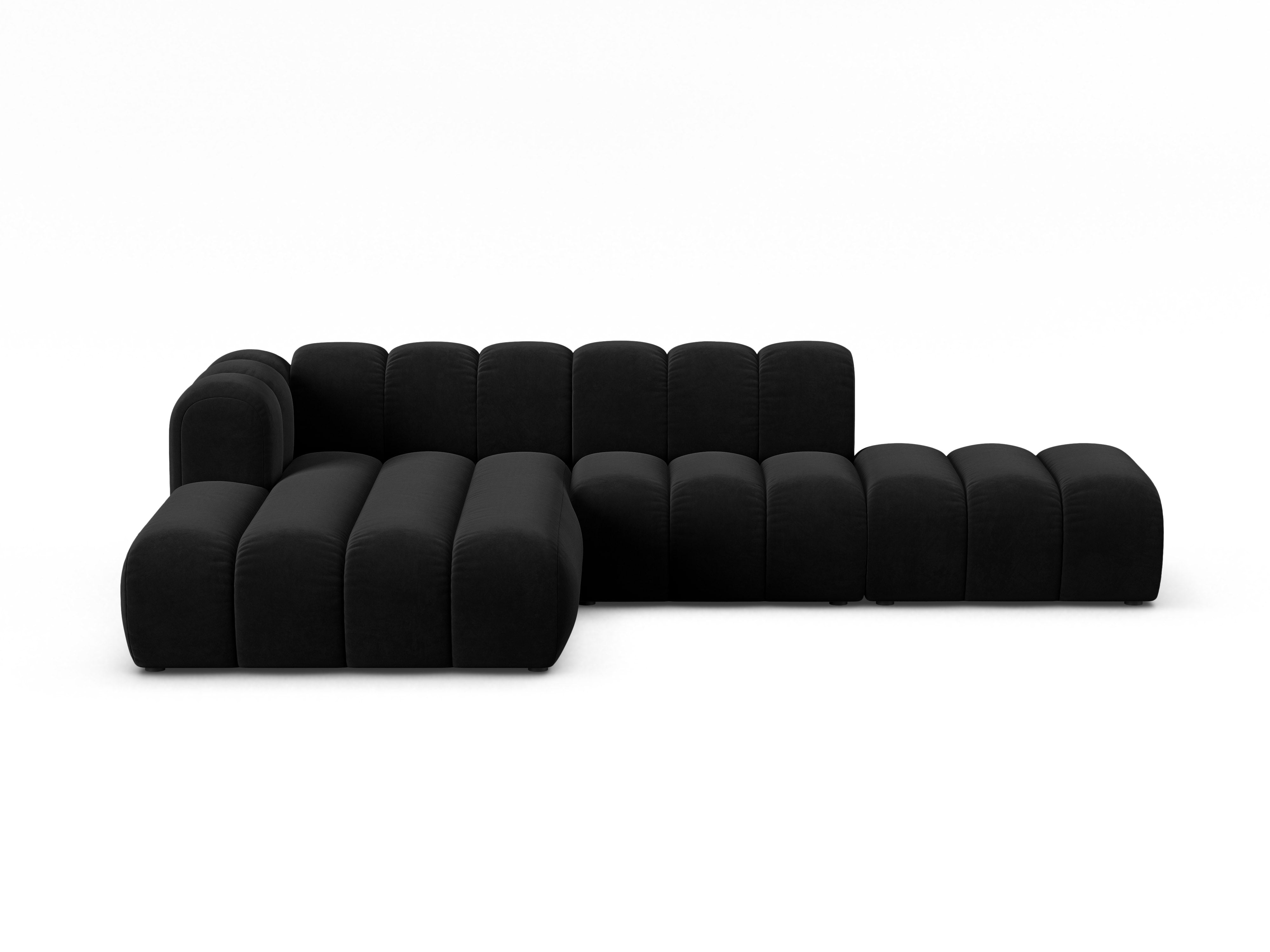 Black left-facing 5-seater velvet corner sofa LUPINE