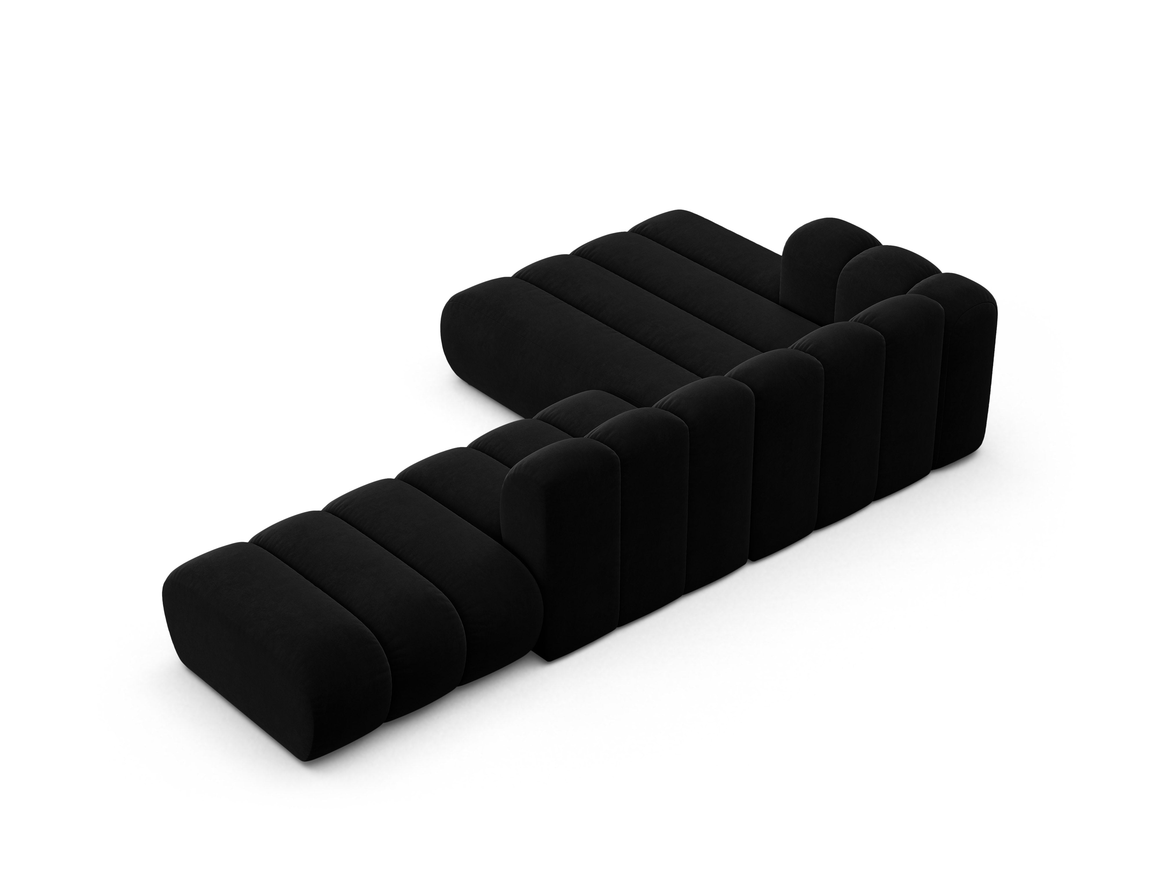 Black left-facing 5-seater velvet corner sofa LUPINE