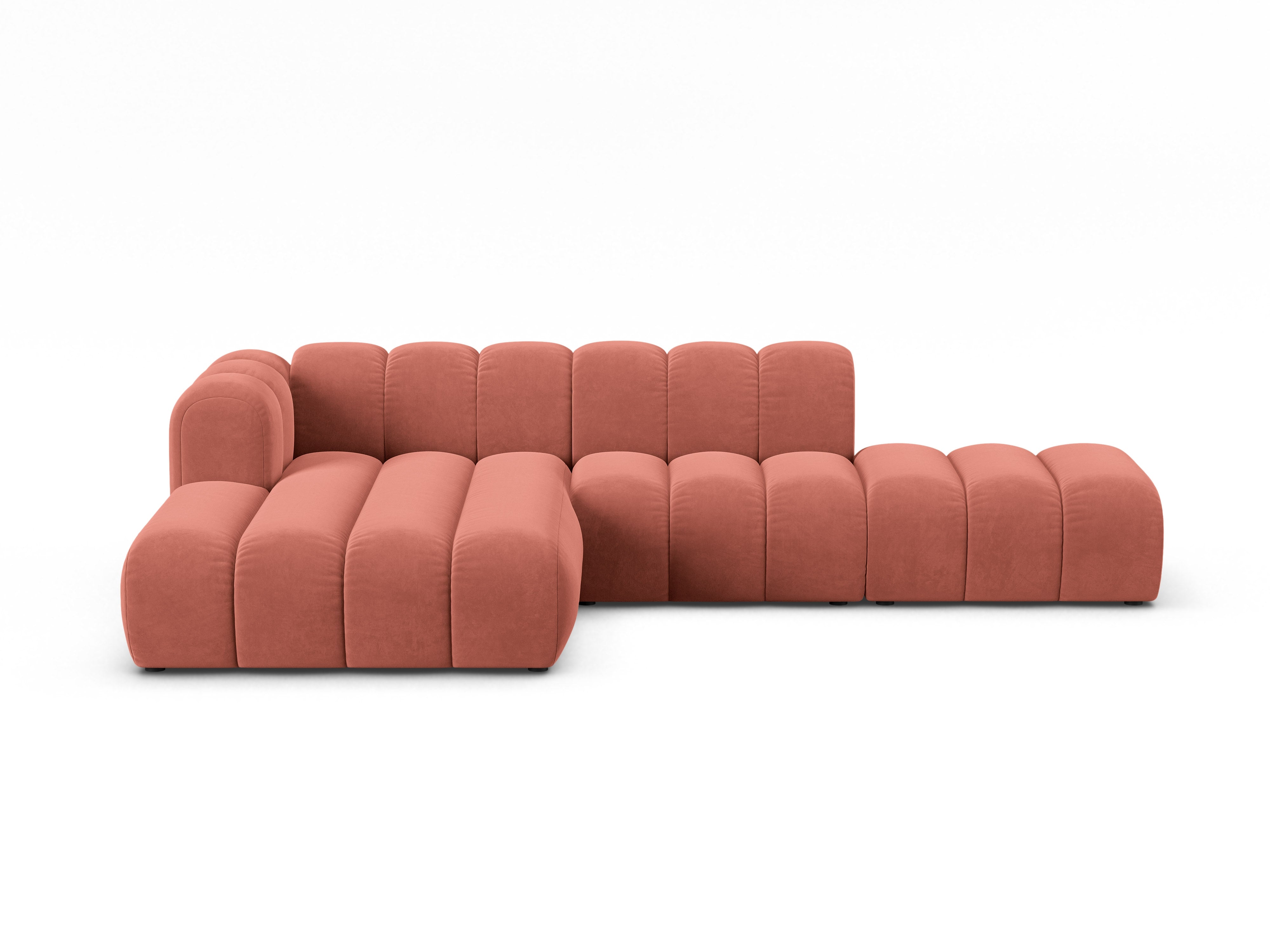 Coral left-facing velvet corner sofa for 5 people LUPINE