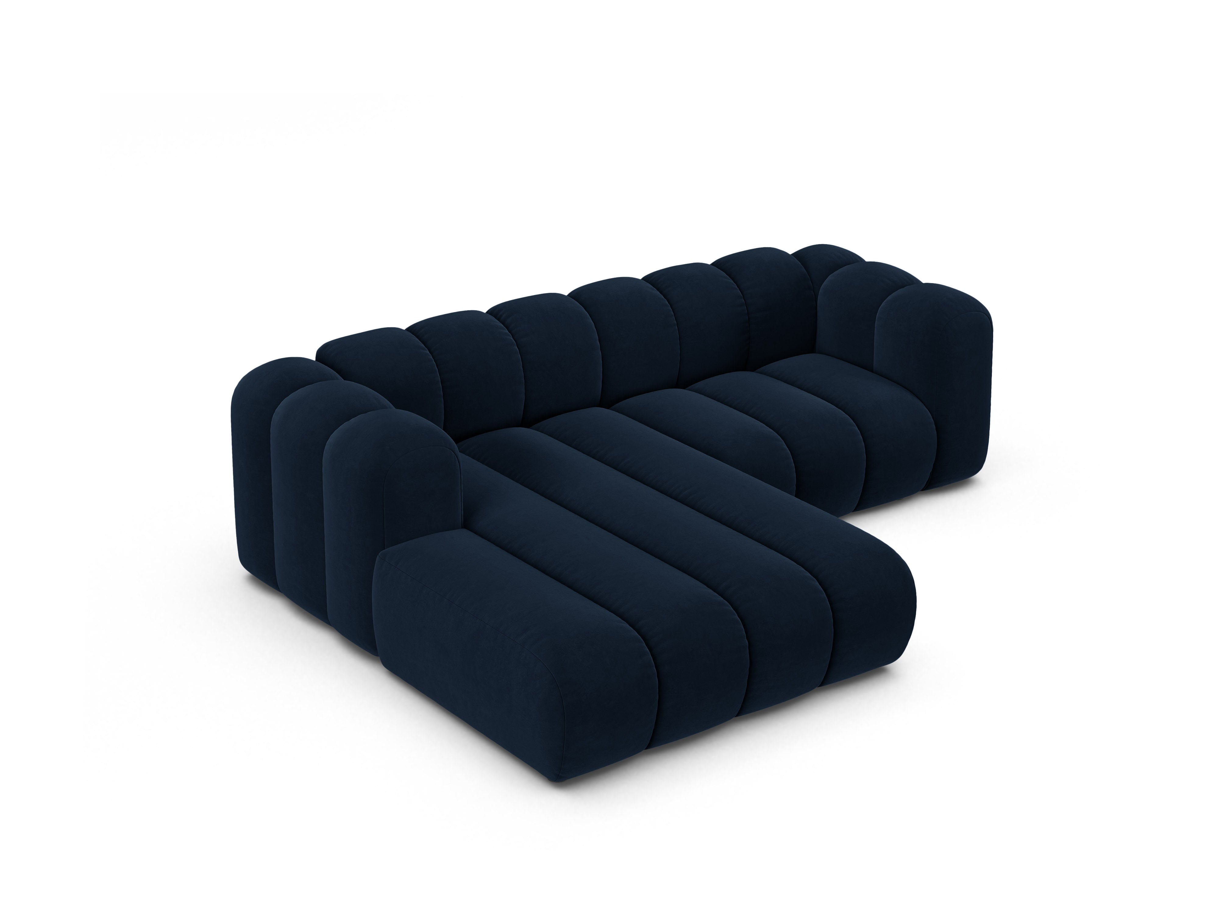 Velvet corner sofa for three people, left-sided LUPINE in navy blue