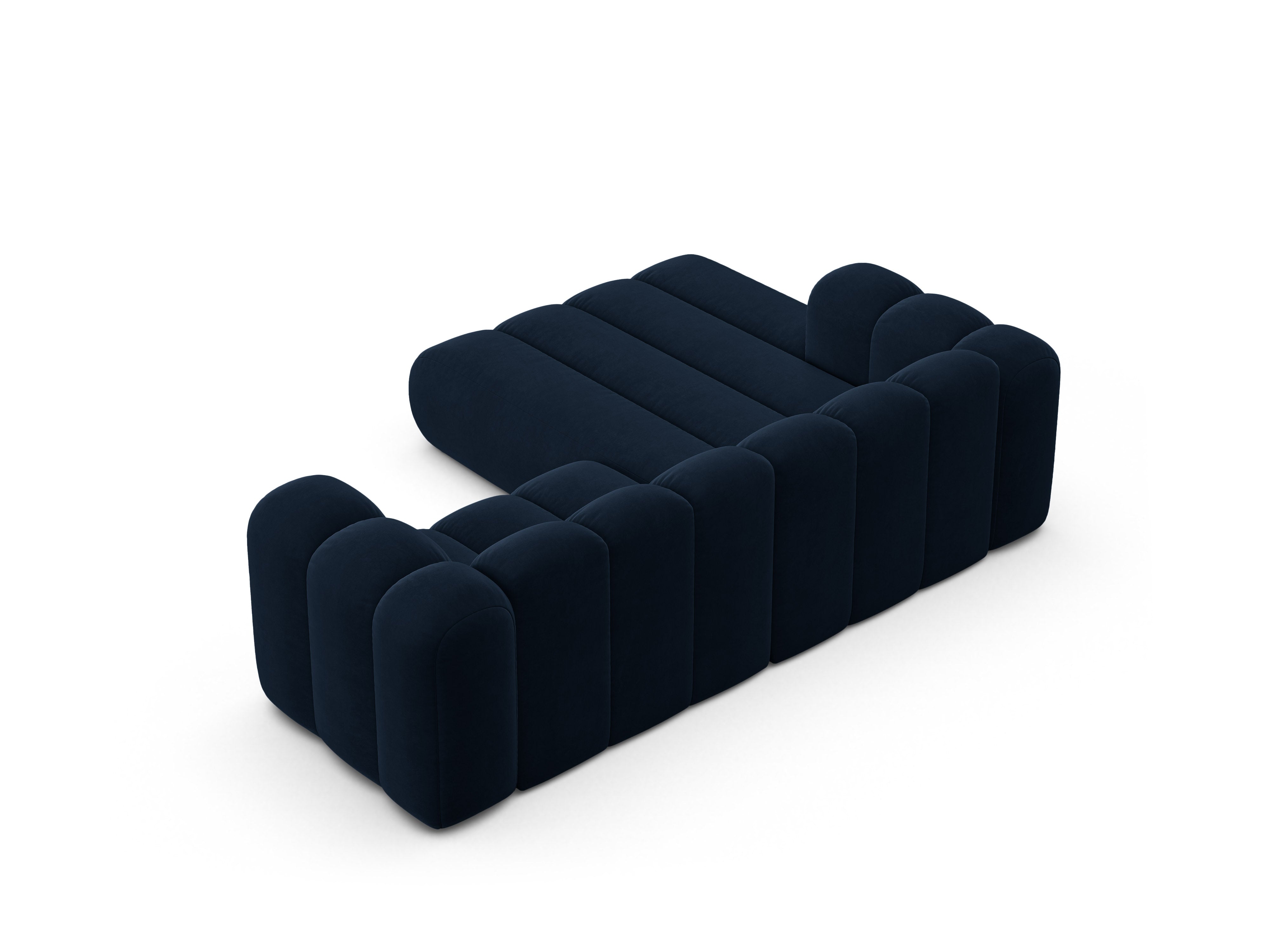 Velvet corner sofa for three people, left-sided LUPINE in navy blue