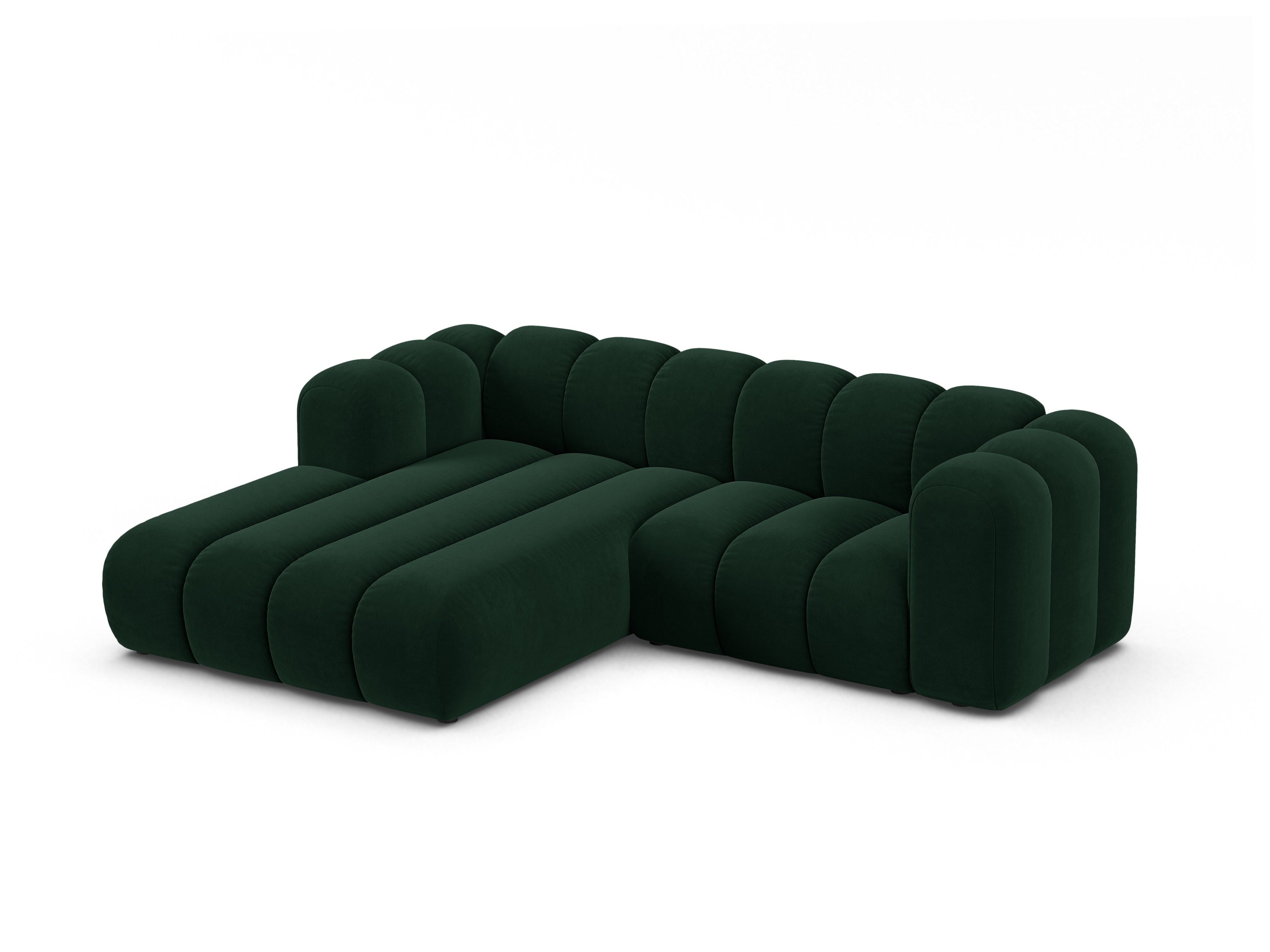 Velvet corner sofa for 3 people, left-sided, LUPINE, bottle green