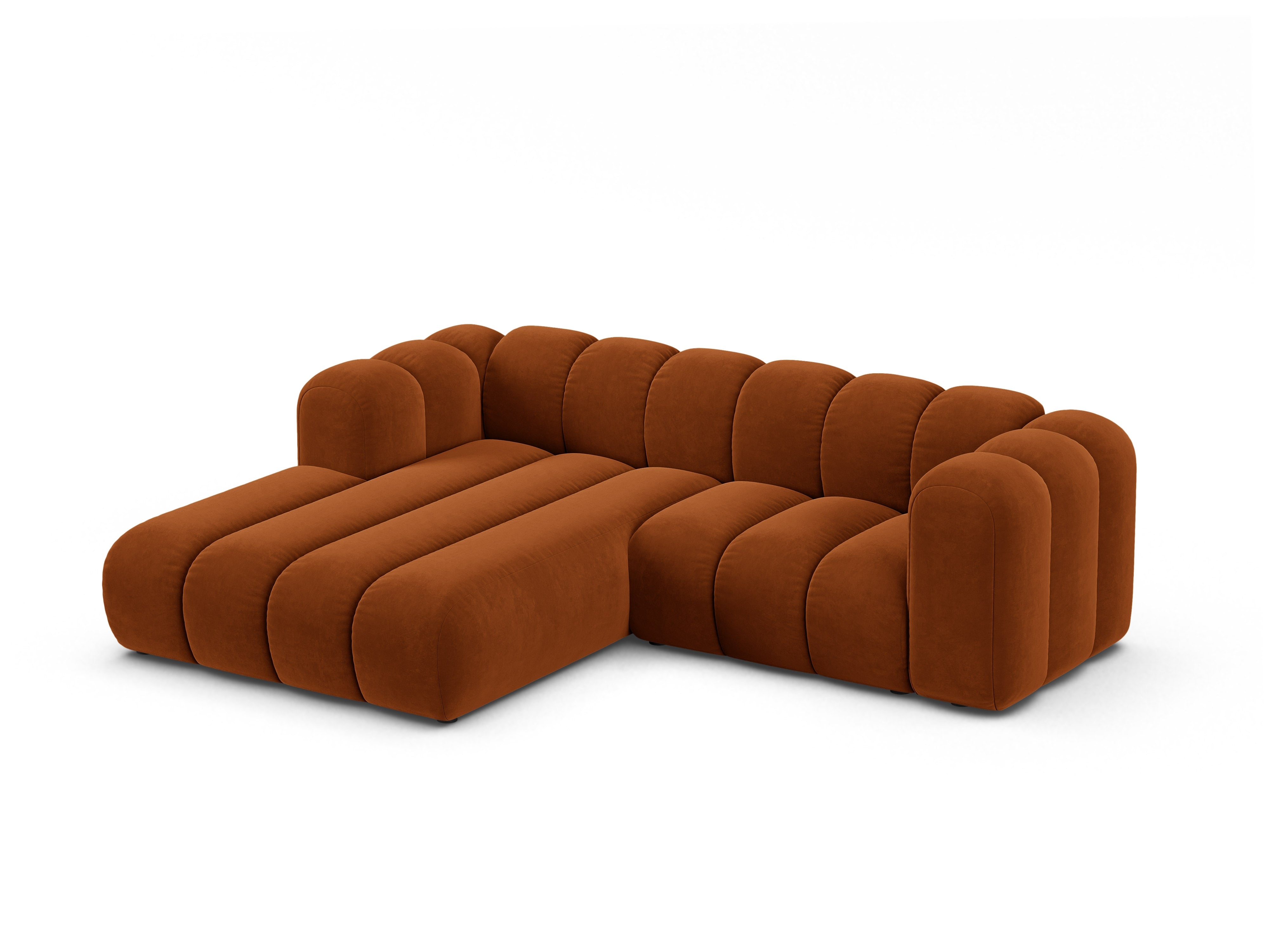 Left-facing 3-seater velvet corner sofa LUPINE brick red