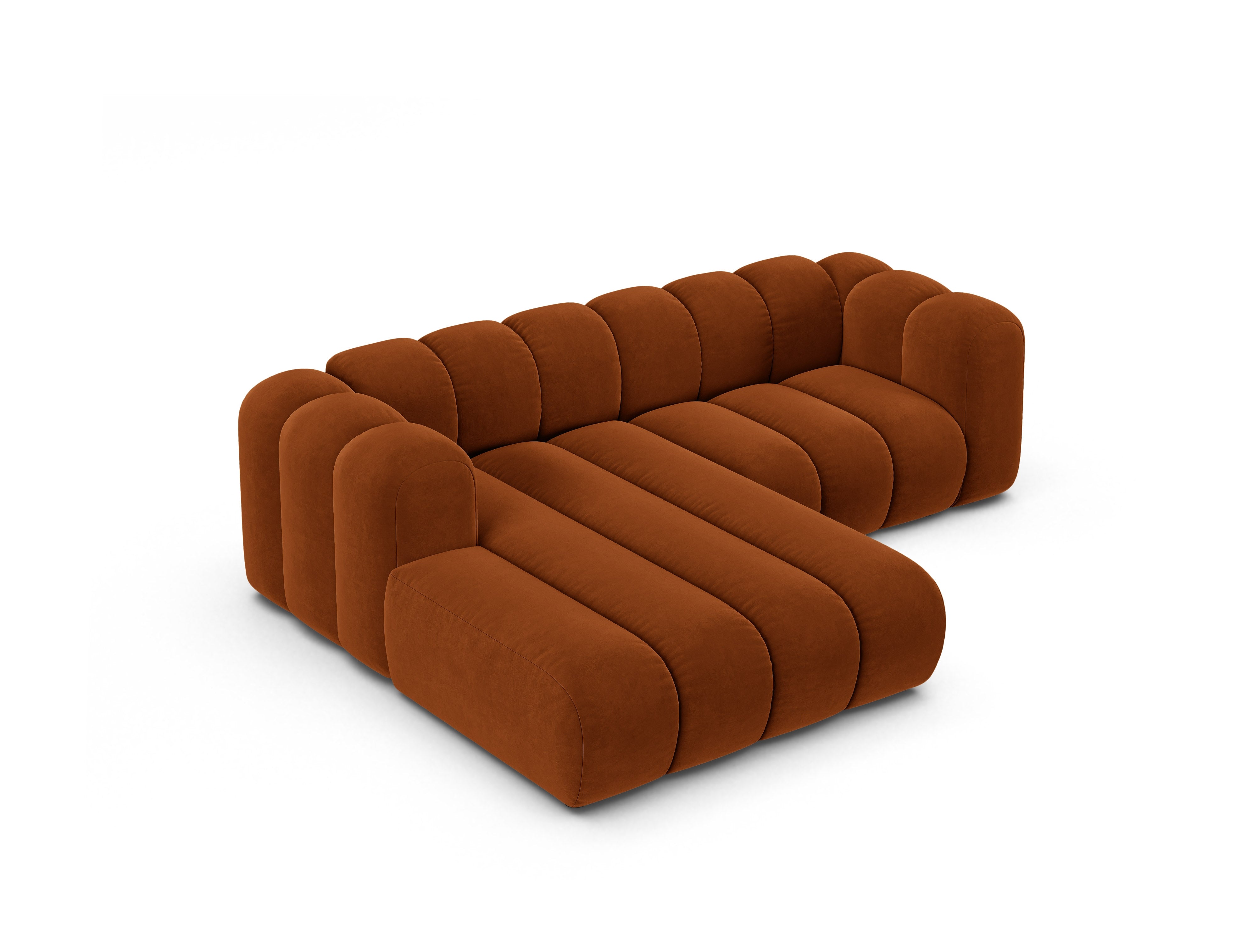 Left-facing 3-seater velvet corner sofa LUPINE brick red